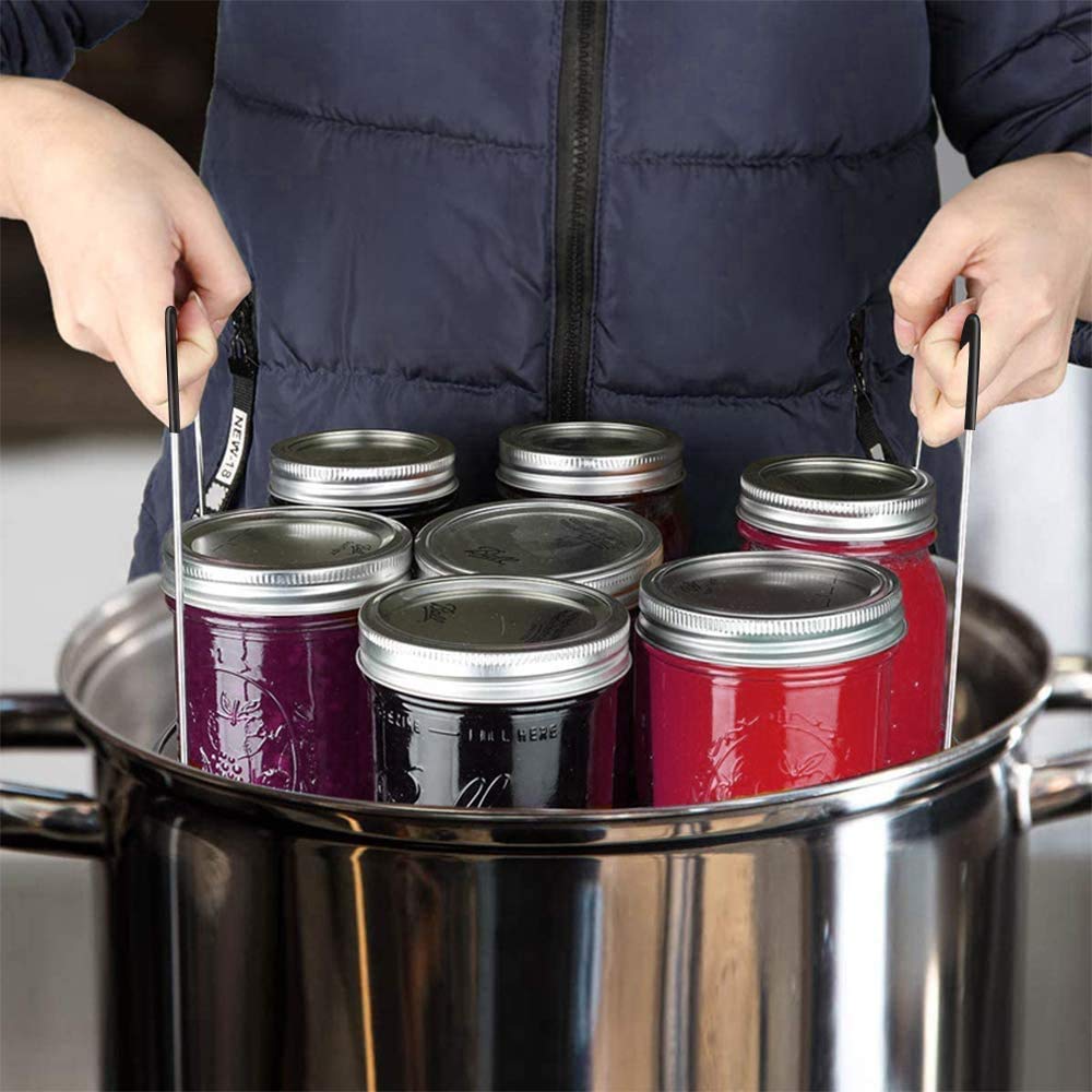 Stainless Steel Canning Jar Lifter Tongs with Canning Rack & Funnel Set - Kitchen Canning Tools for Home Preserving, Pickling, Jam Making - Perfect for Mason Jars, Home Canning & Food Storage