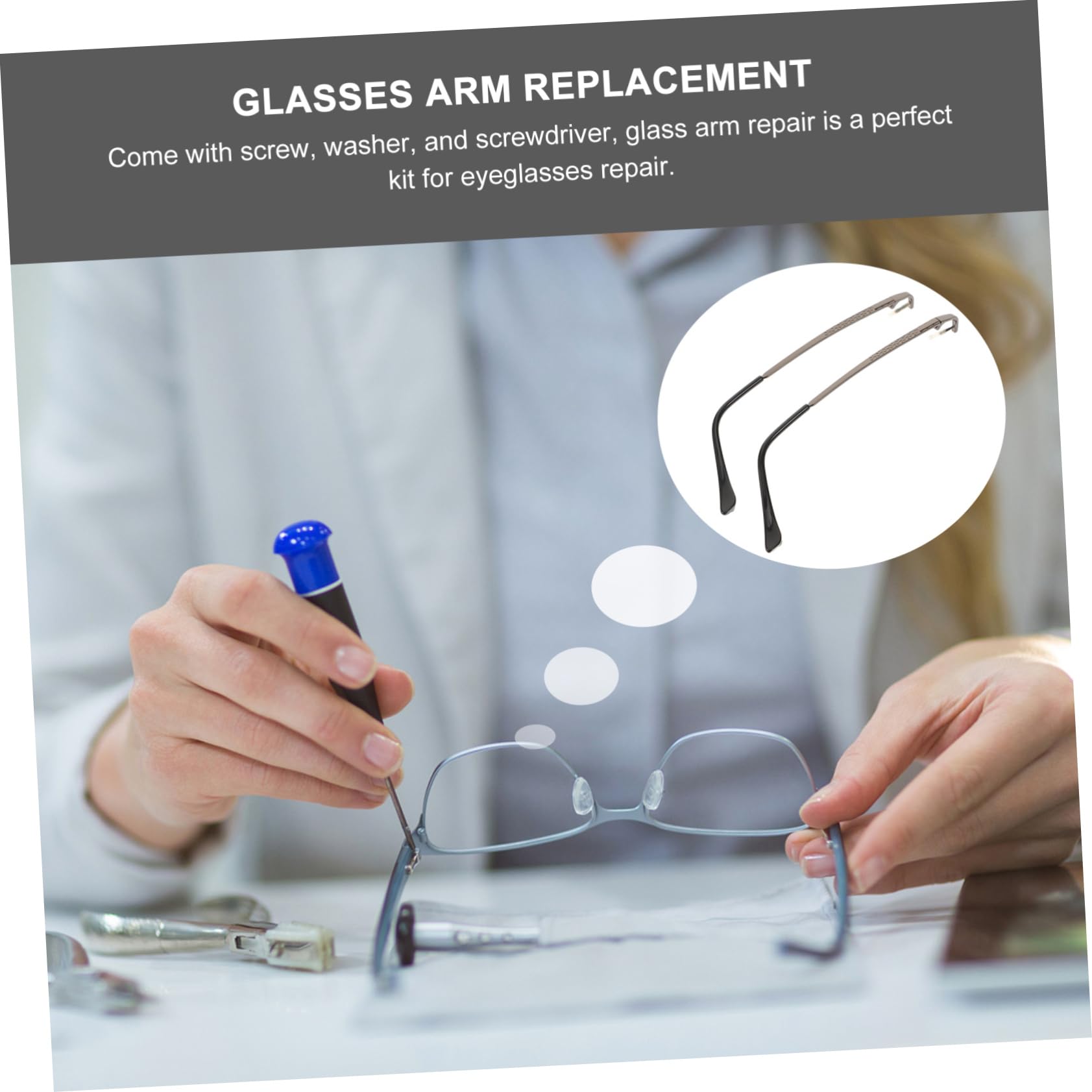 Lurrose Nerd Glasses Set - 1 Pair Metal Rimless Glasses with Replacement Temple Tips & Repair Kit | Stylish Reading Glasses for Work, Study & Cosplay