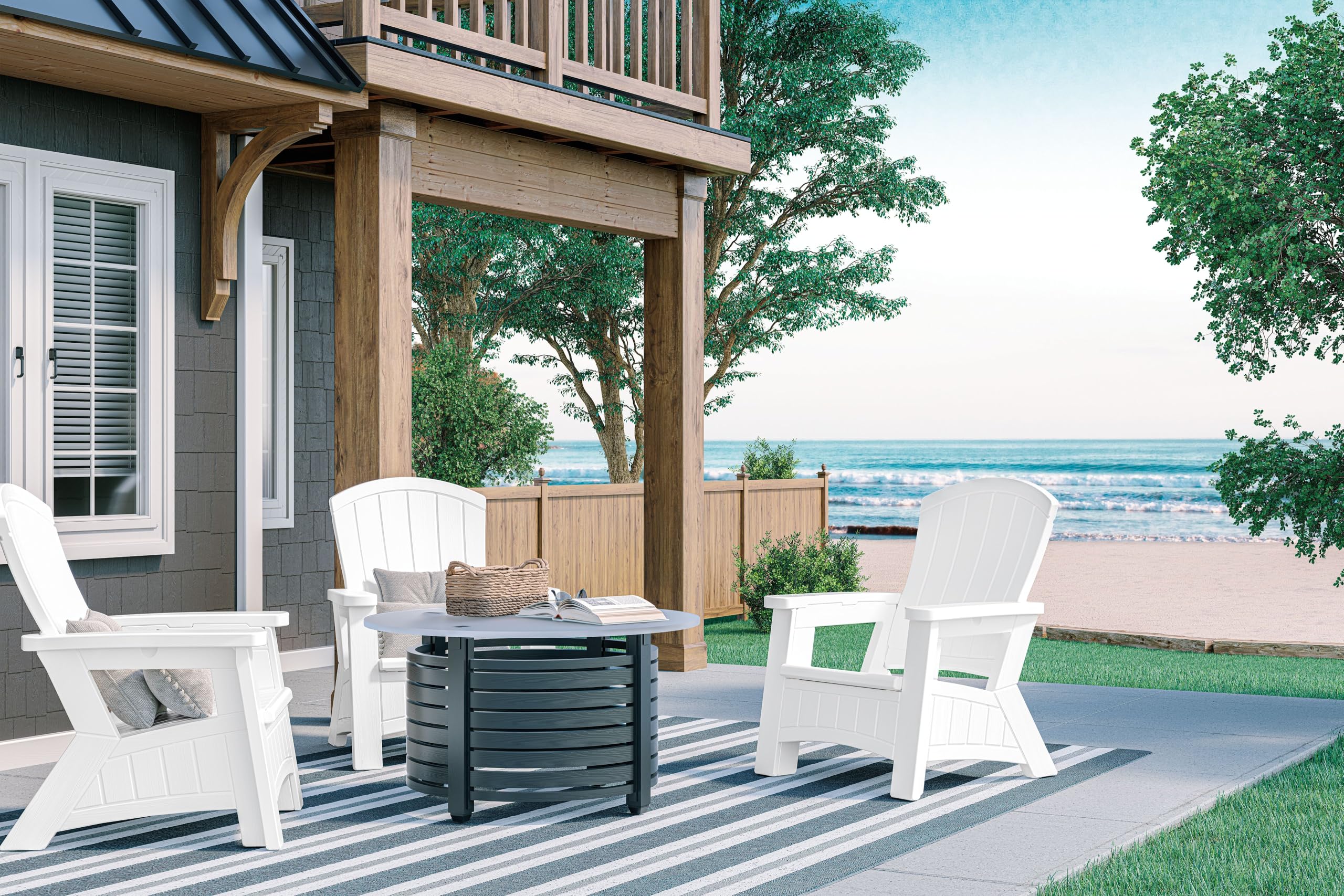 Suncast UV-Resistant White Adirondack Patio Chair with Built-in Seat Storage - Durable Outdoor Furniture for Backyard, Garden, Poolside & Deck Relaxation
