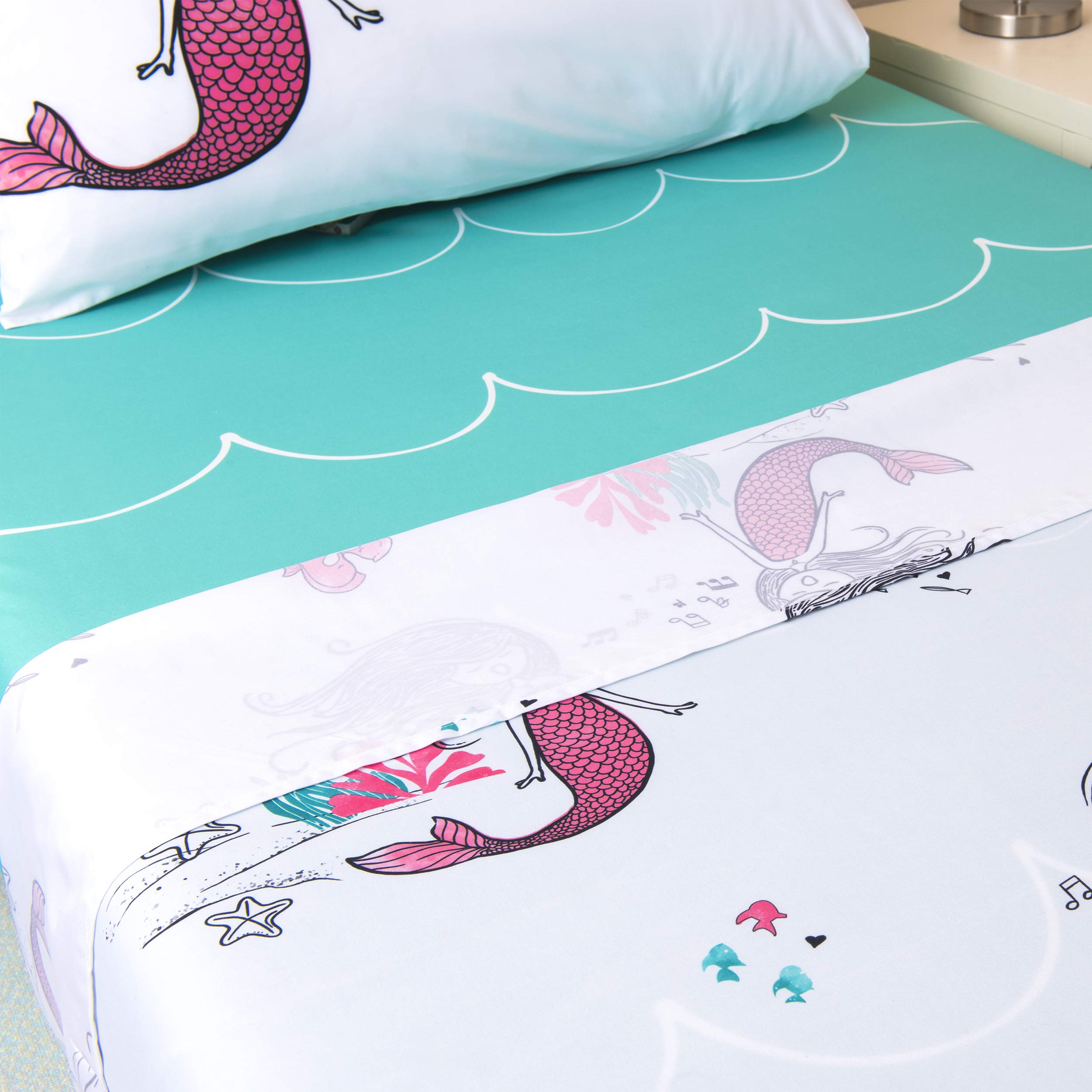 JumpOff Jo Twin Sheet Set - 3 Piece Kids Bedding with Fitted Sheet, Flat Sheet & Pillow Case - Hypoallergenic Microfiber for Comfortable Sleep - Moonlight Mermaid Design - Perfect for Kids' Rooms, Sleepovers & Nursery Decor