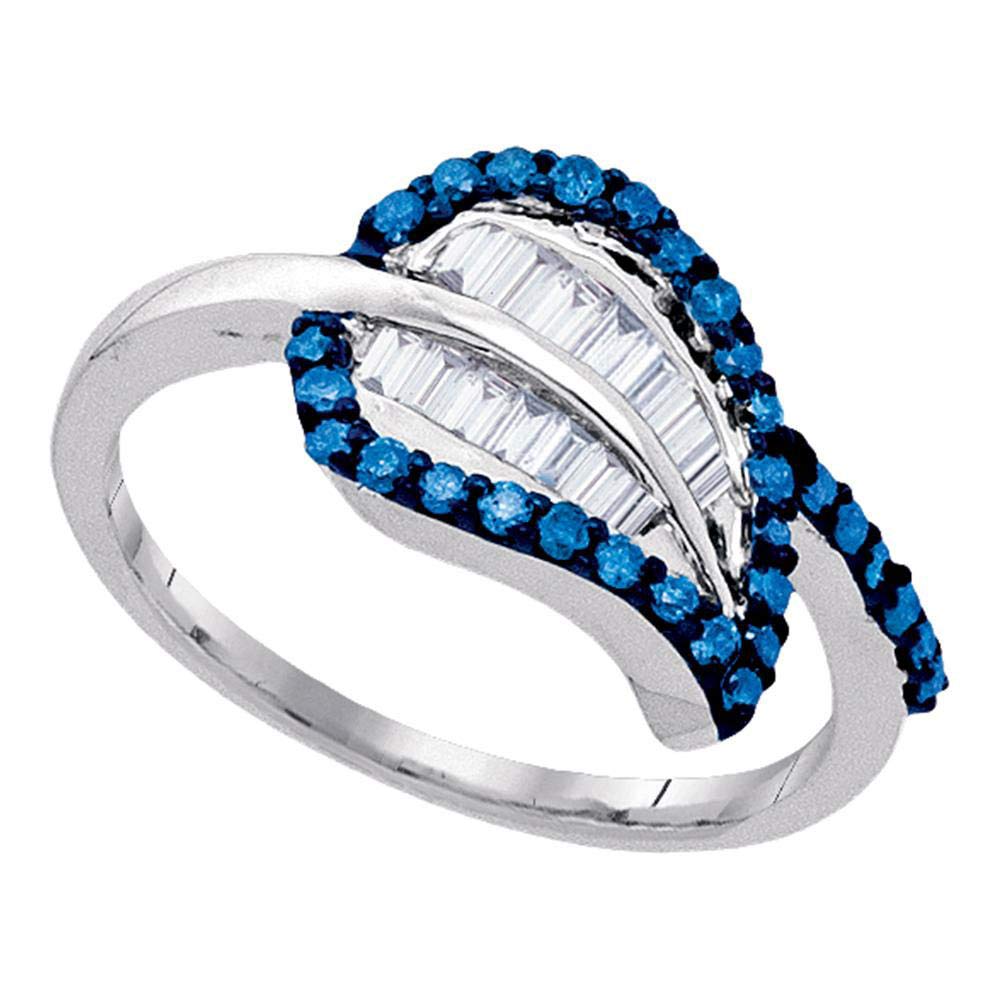 Dazzlingrock Sterling Silver Women's Round Blue Enhanced Diamond Leaf Cluster Ring - 1/2 CTW - Elegant Jewelry for Weddings, Parties & Special Occasions
