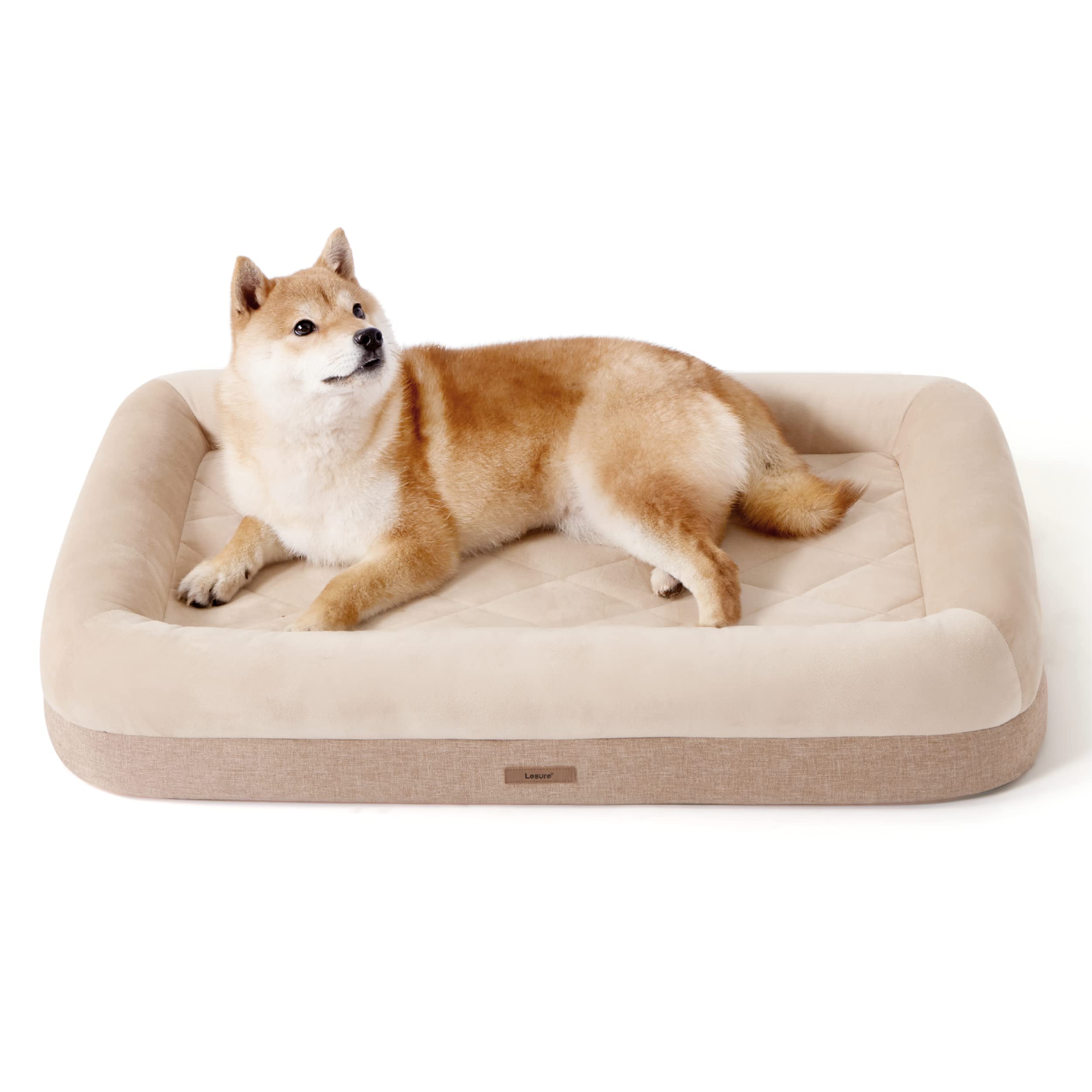 Orthopedic Memory Foam Dog Bed for Large Dogs - CertiPUR-US Certified Bamboo Charcoal Pet Bed with Removable Washable Cover & Waterproof Lining - Khaki Cream - Perfect for Joint Pain Relief, Senior Dogs & Comfortable Sleeping in Living Rooms or Bedrooms