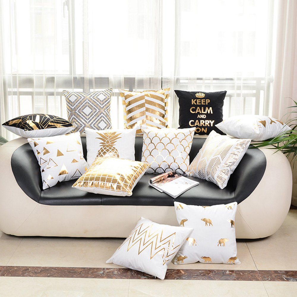 Luxury Gold Foil Throw Pillow Cover 18x18 Inch - Decorative Cushion Cover for Sofa, Bed & Home Decor - Elegant Accent Pillow for Living Room, Bedroom & Wedding Decor