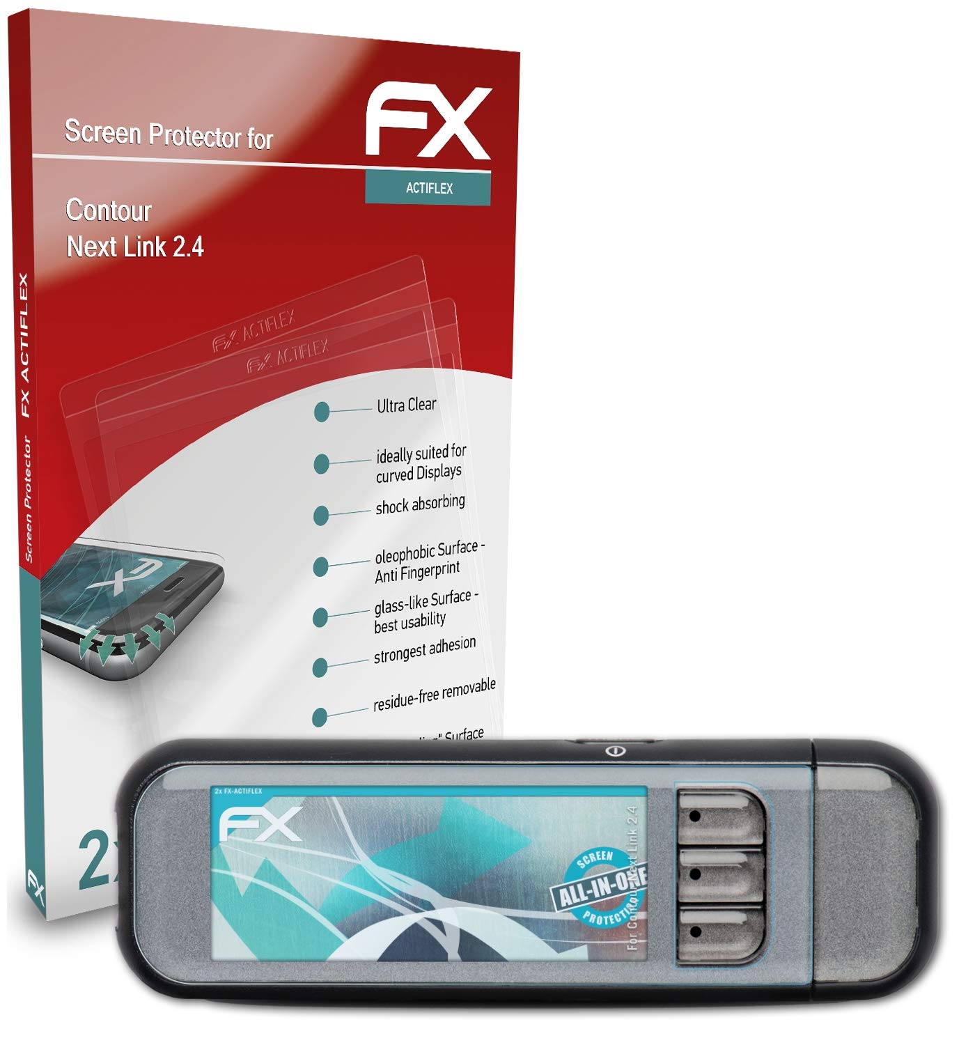 Contour Next Link 2.4 Screen Protector - 2 Pack Ultra Clear Flexible Film for Diabetes Glucose Monitor | Scratch Resistant & Bubble Free Application | Perfect for Daily Use & Travel Protection