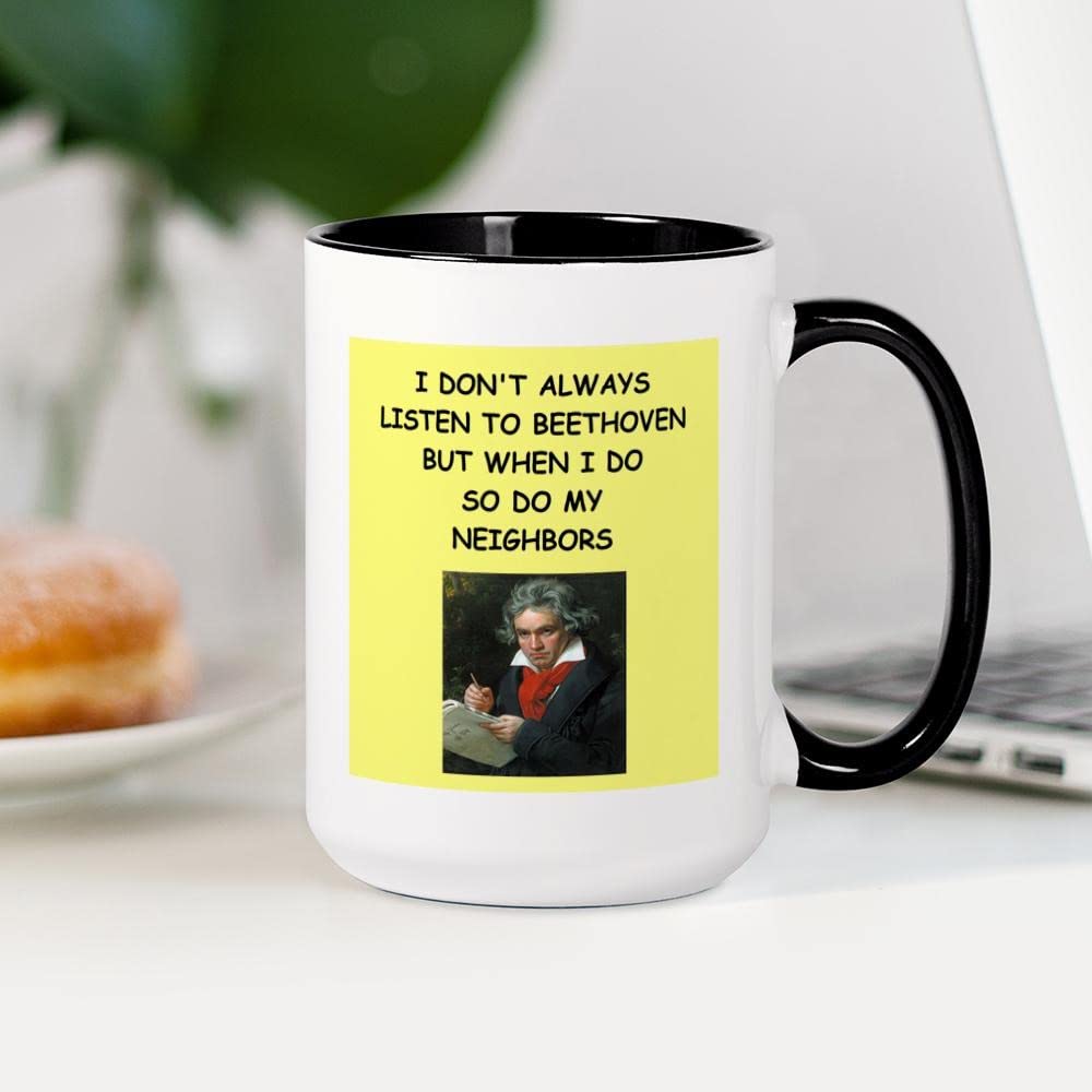 Beethoven Themed 15 oz (444 ml) Ceramic Coffee Mug - Perfect for Music Lovers, Office Use & Gift Giving