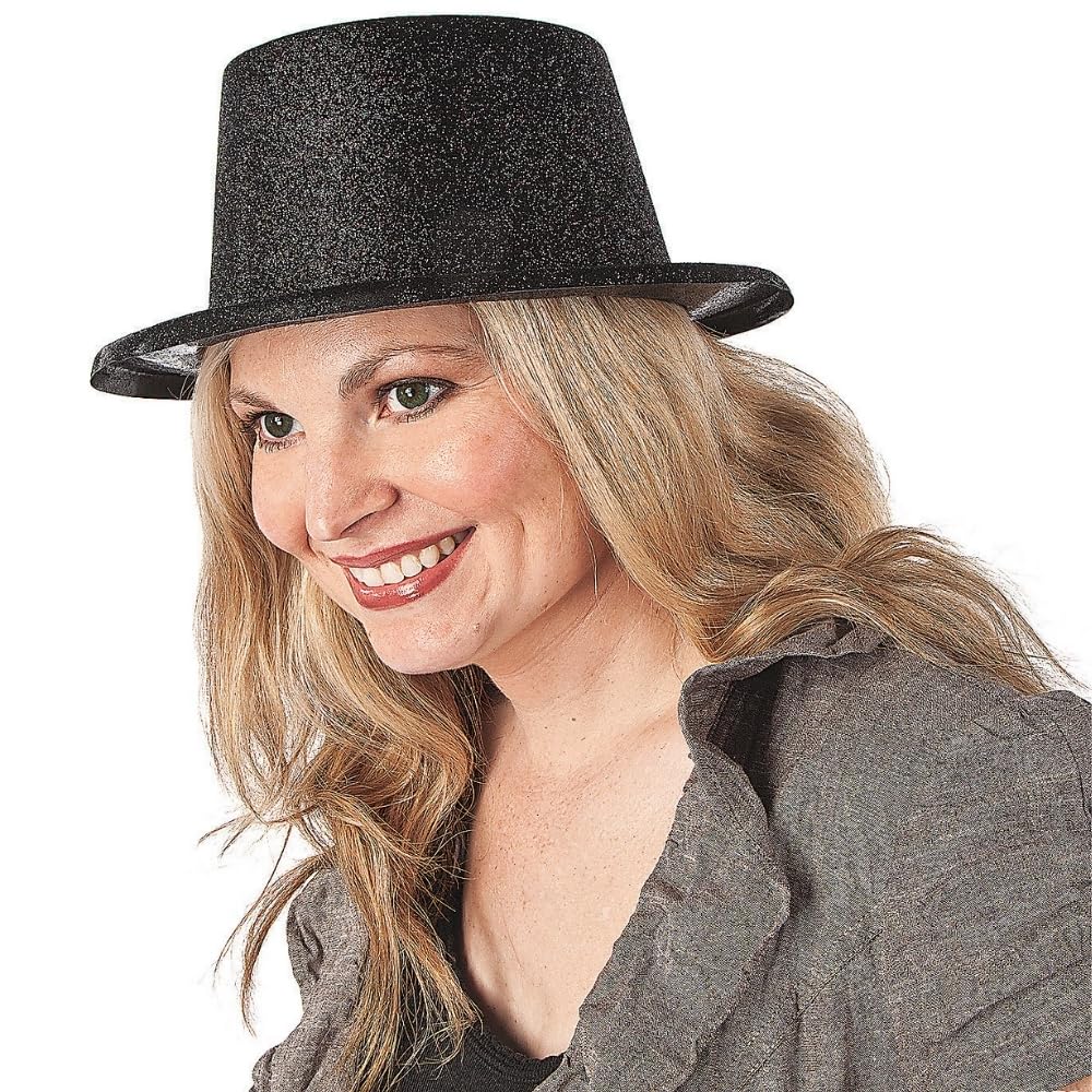 Black Glitter Top Hats for Party - 12 Pack Elegant Party Hats for Men & Women - Perfect for Halloween, Cosplay, Weddings & New Year Celebrations