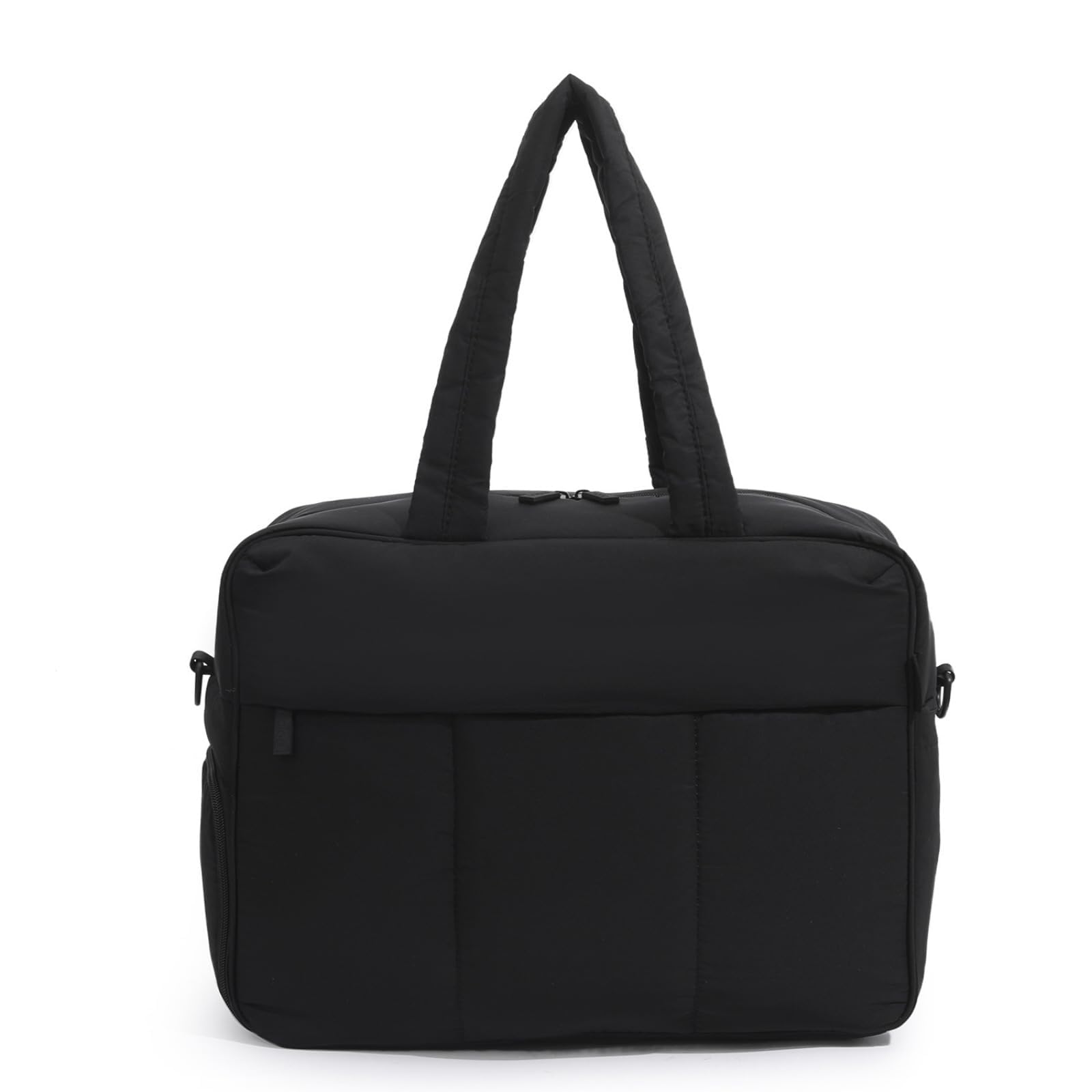 NYTABBE Quilted Nylon Travel Duffel Bag for Women - Waterproof Gym Tote with Shoe Compartment, Carry-On Overnight Bag (Black) | Perfect for Workouts, Weekend Getaways & Airplane Travel