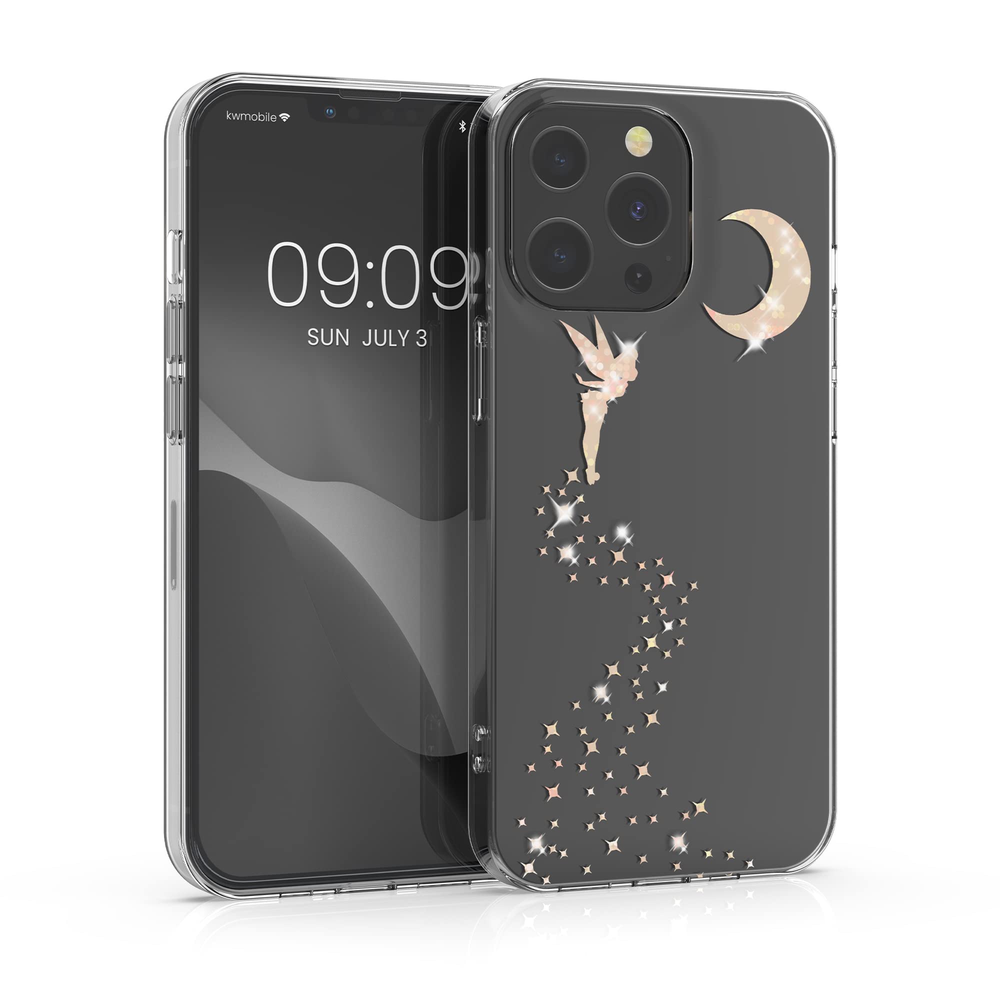 kwmobile TPU Case for Apple iPhone 13 Pro - Shockproof Glittery Fairy Rose Gold/Transparent Phone Cover - Slim Fit Protective Case for Everyday Use, Work & Travel