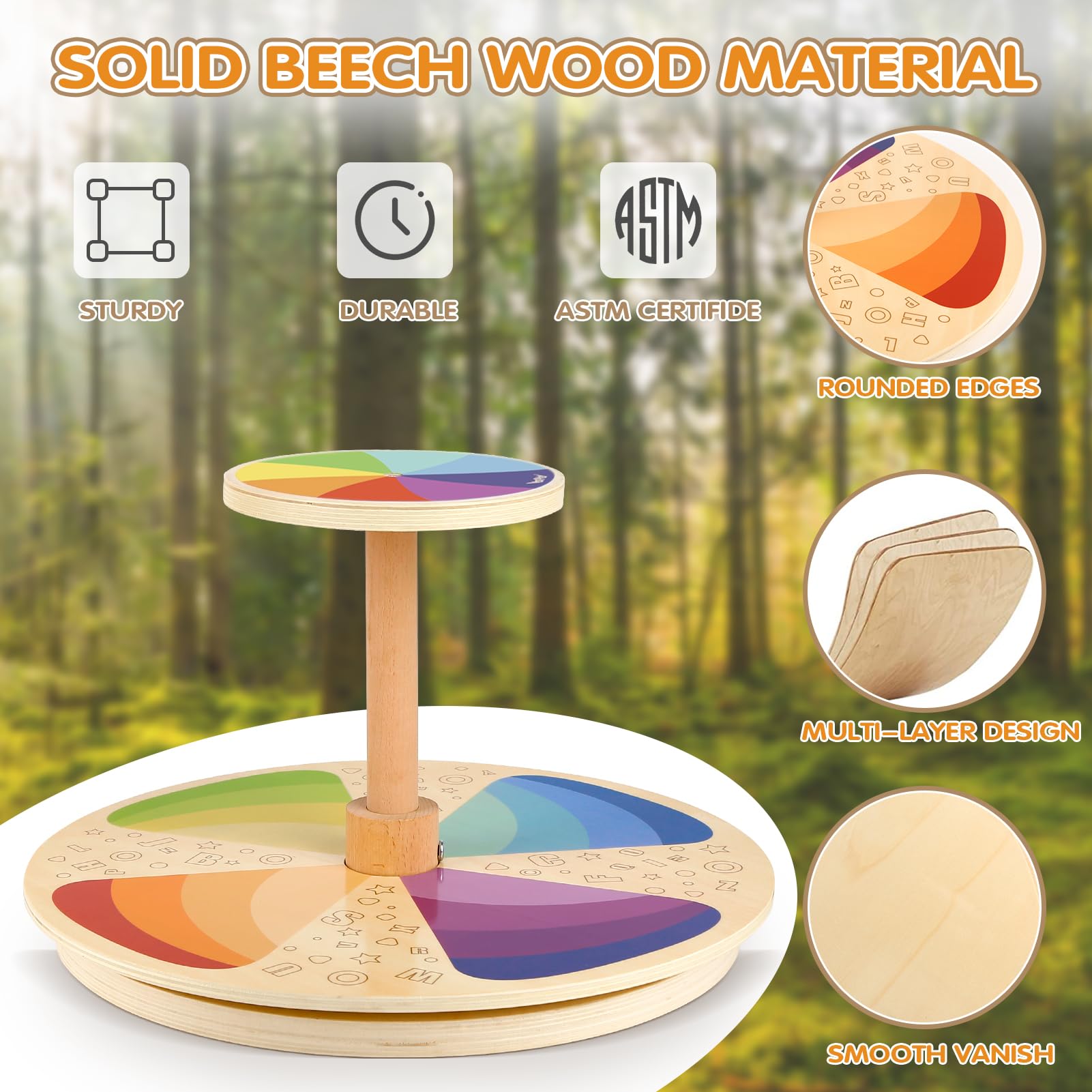 Wooden Sit and Spin Toy for Toddlers Age 2-5 | Classic Spinning Activity Toy for Early Childhood Development | Indoor & Outdoor Play, Birthday Gift for Boys & Girls