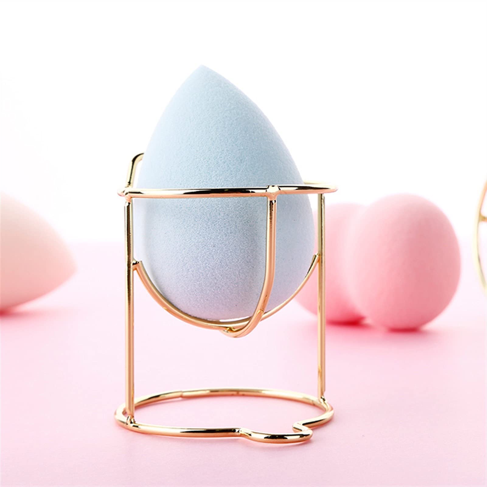 Golden Makeup Sponge Holder - Metal Powder Puff Drying Rack & Organizer with Display Stand (Includes Puff) - Perfect for Vanity, Salon & Travel Makeup Storage