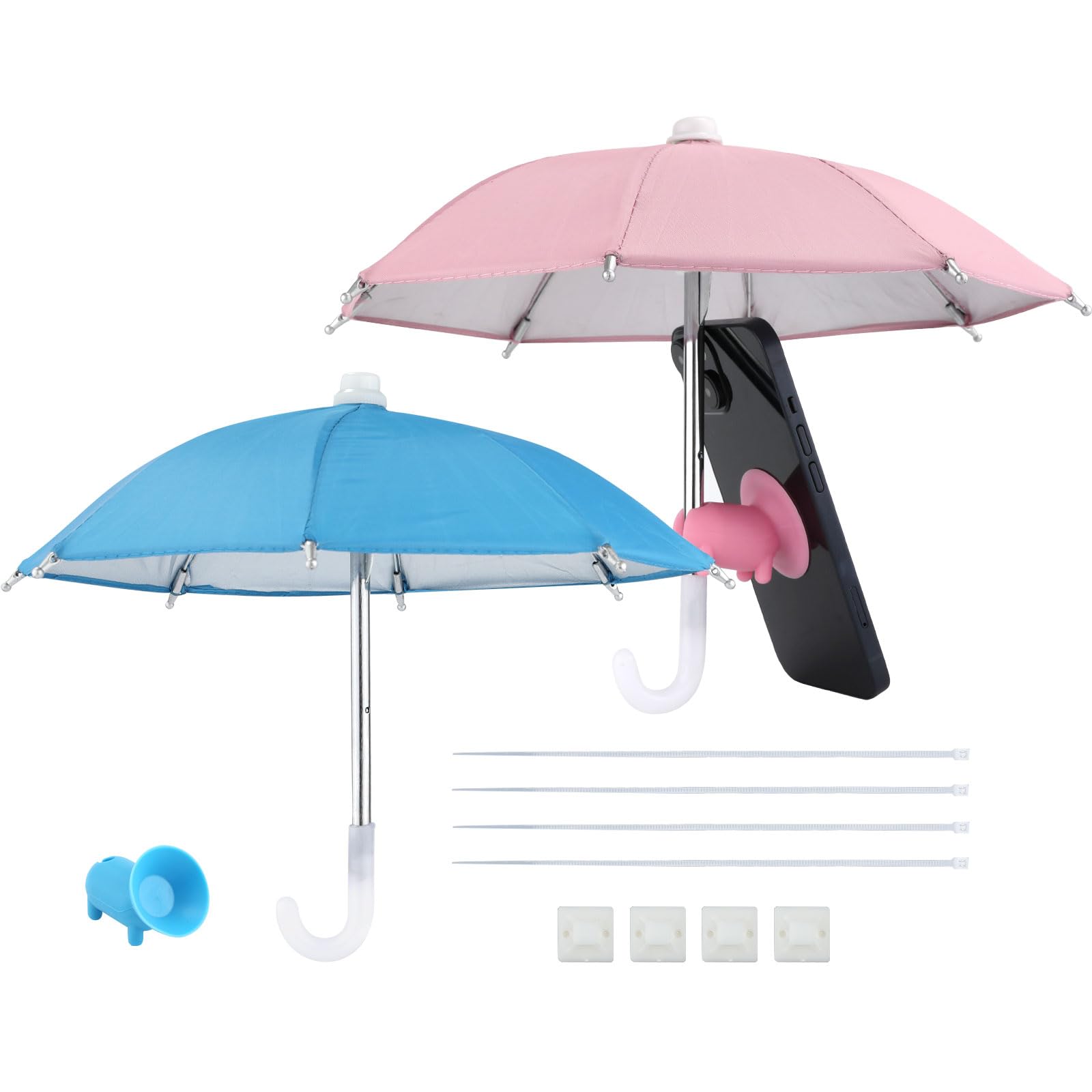 2pcs Cute Pig Phone Umbrella with Suction Cup - Blue & Pink Outdoor Sun Shade for Mobile Phones, Universal Phone Holder for Beach, Pool, and Travel Use