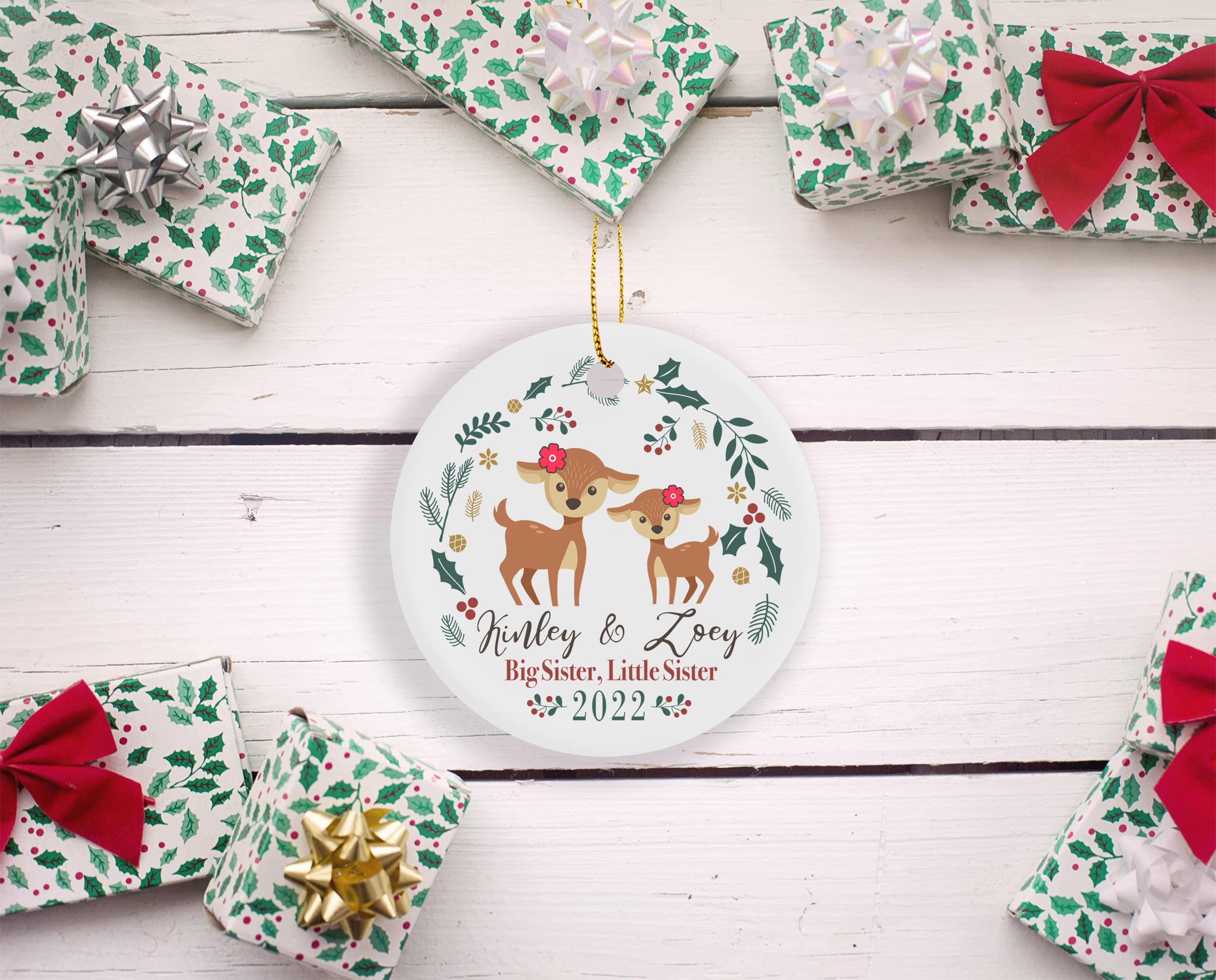 Personalized Big Sister Little Sister Christmas Tree Ornament 2023 - Custom Deer Sibling Keepsake Gift for Sisters - Perfect for Holiday Decor, Family Traditions & Sibling Bonding Moments
