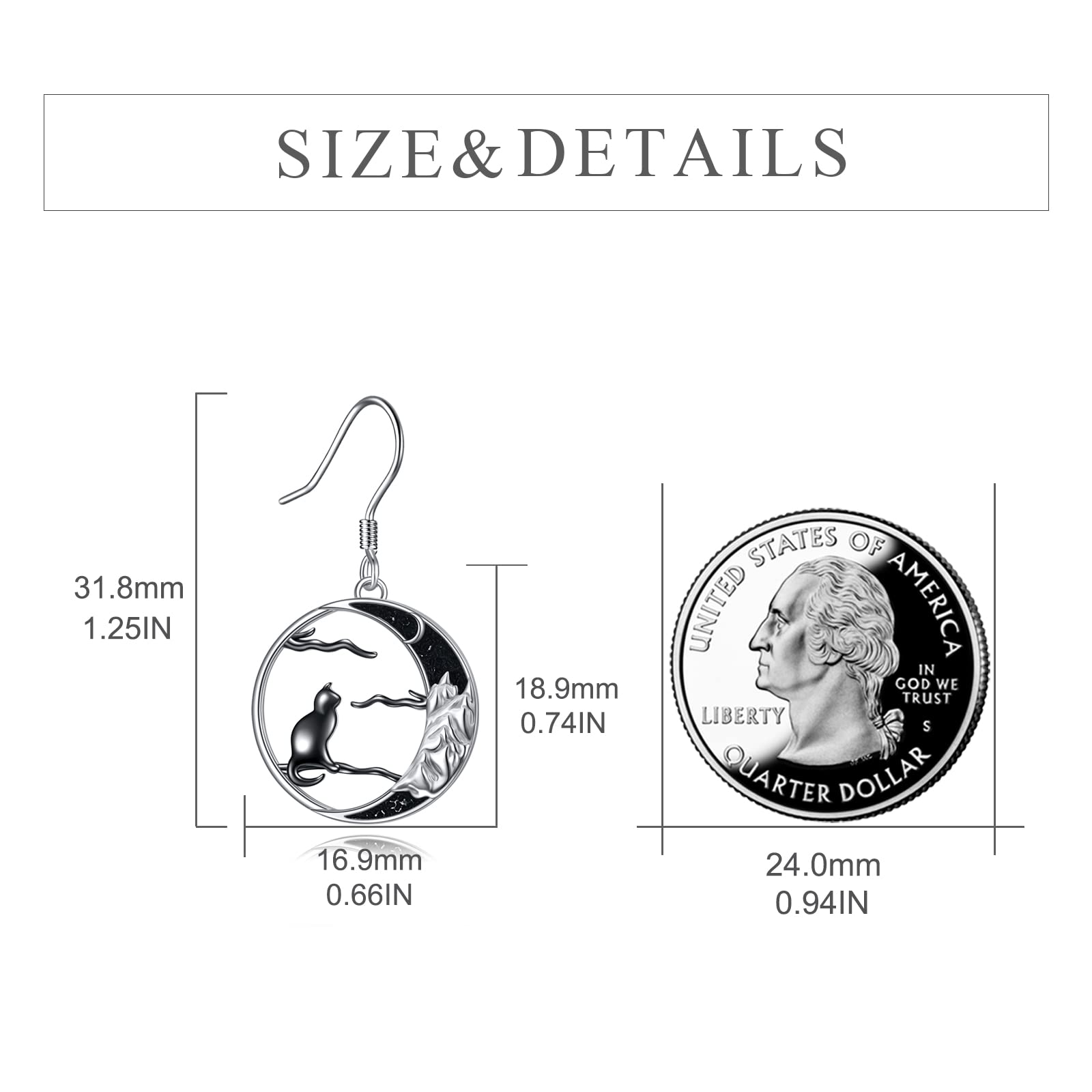 Sterling Silver Black Cat Dangle Earrings for Women | Hypoallergenic Fashion Jewelry | Perfect for Halloween, Cosplay & Gothic Style Outfits