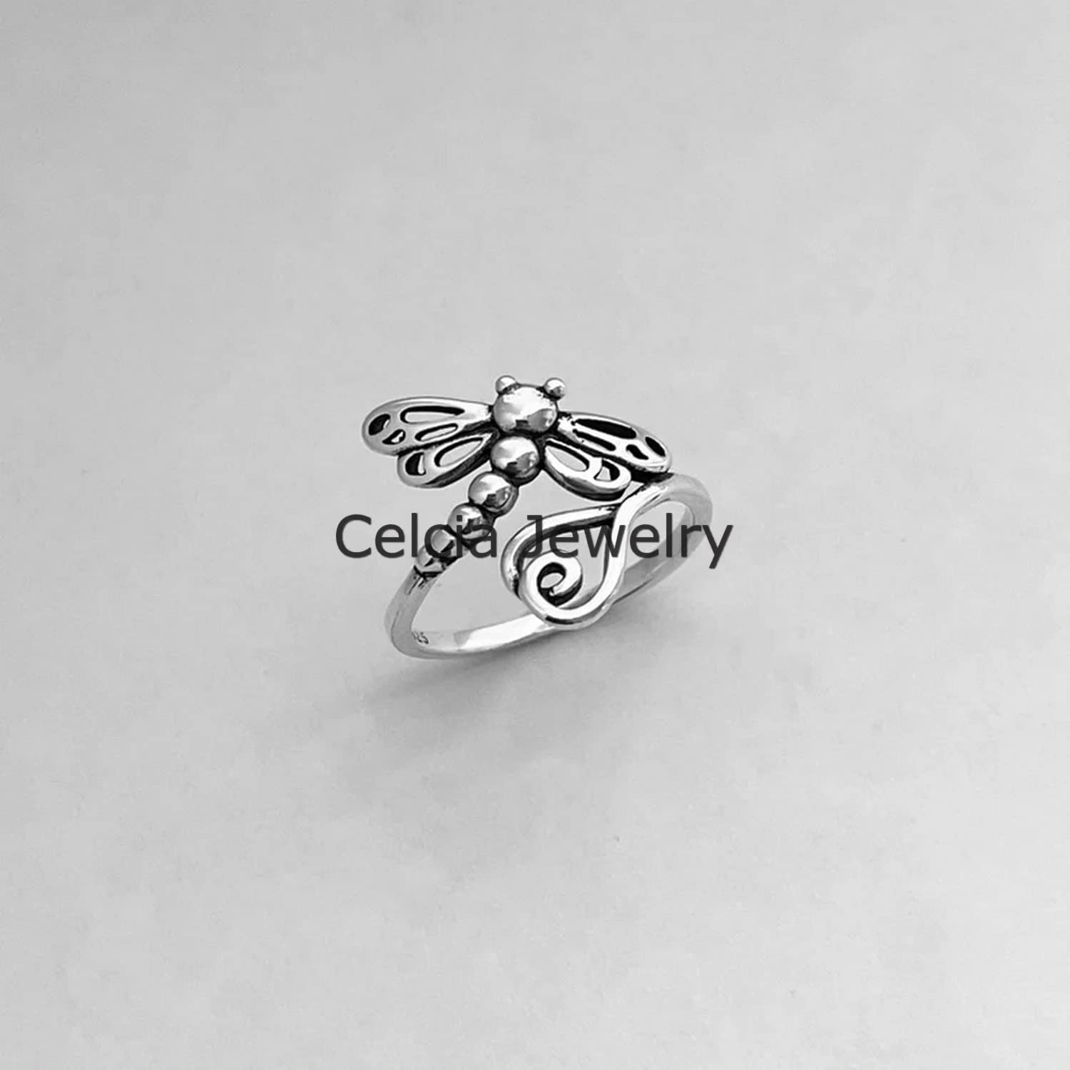 925 Sterling Silver Dragonfly Ring - Delicate Boho Jewelry for Women, Minimalist Heart Ring, Spirit Animal Ring, Perfect Mother's Day Gift (Size 7) | Great for Everyday Wear, Special Occasions & Bohemian Fashion