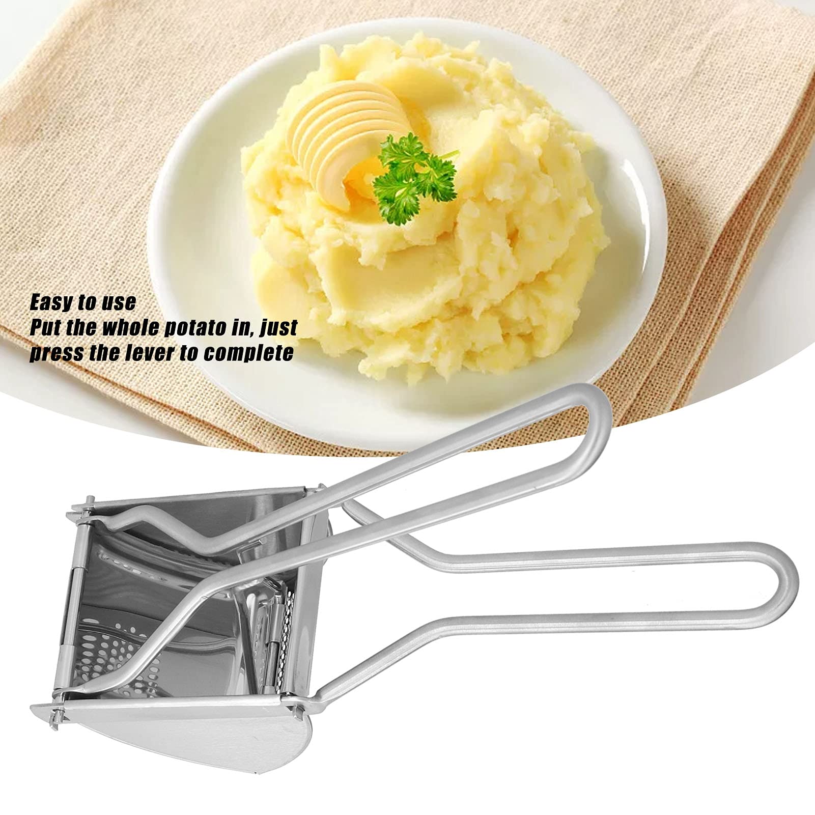 Stainless Steel Potato Masher & Ricer - Manual Potato Presser, Crusher & Fruit Lemon Squeezer for Kitchen - Perfect for Mashed Potatoes, Baby Food & Cocktail Making