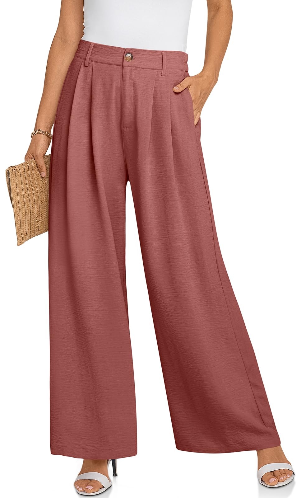 TARSE Women's Wide Leg Dress Pants - High Elastic Waist Back Business Work Trousers - Long Flowy Casual Office Pants for Professional & Comfortable Workwear