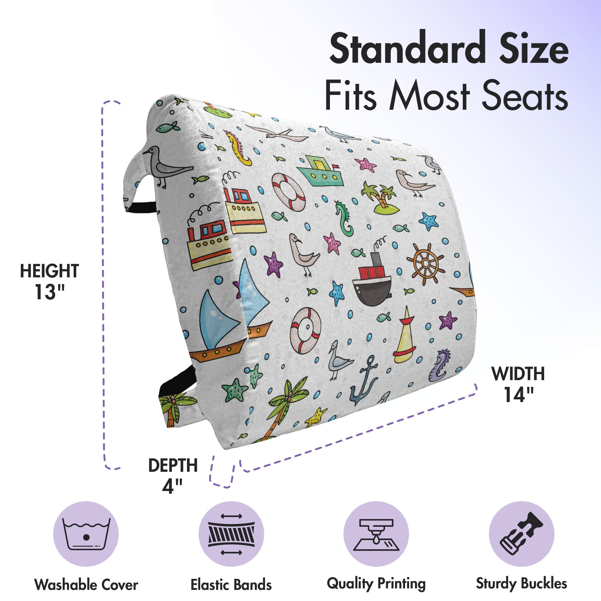 Ambesonne Birds Lumbar Support Pillow - Nautical Cartoon Design with Ships, Birds & Palm Trees - High Density Foam for Office Chair & Car Seat - 14