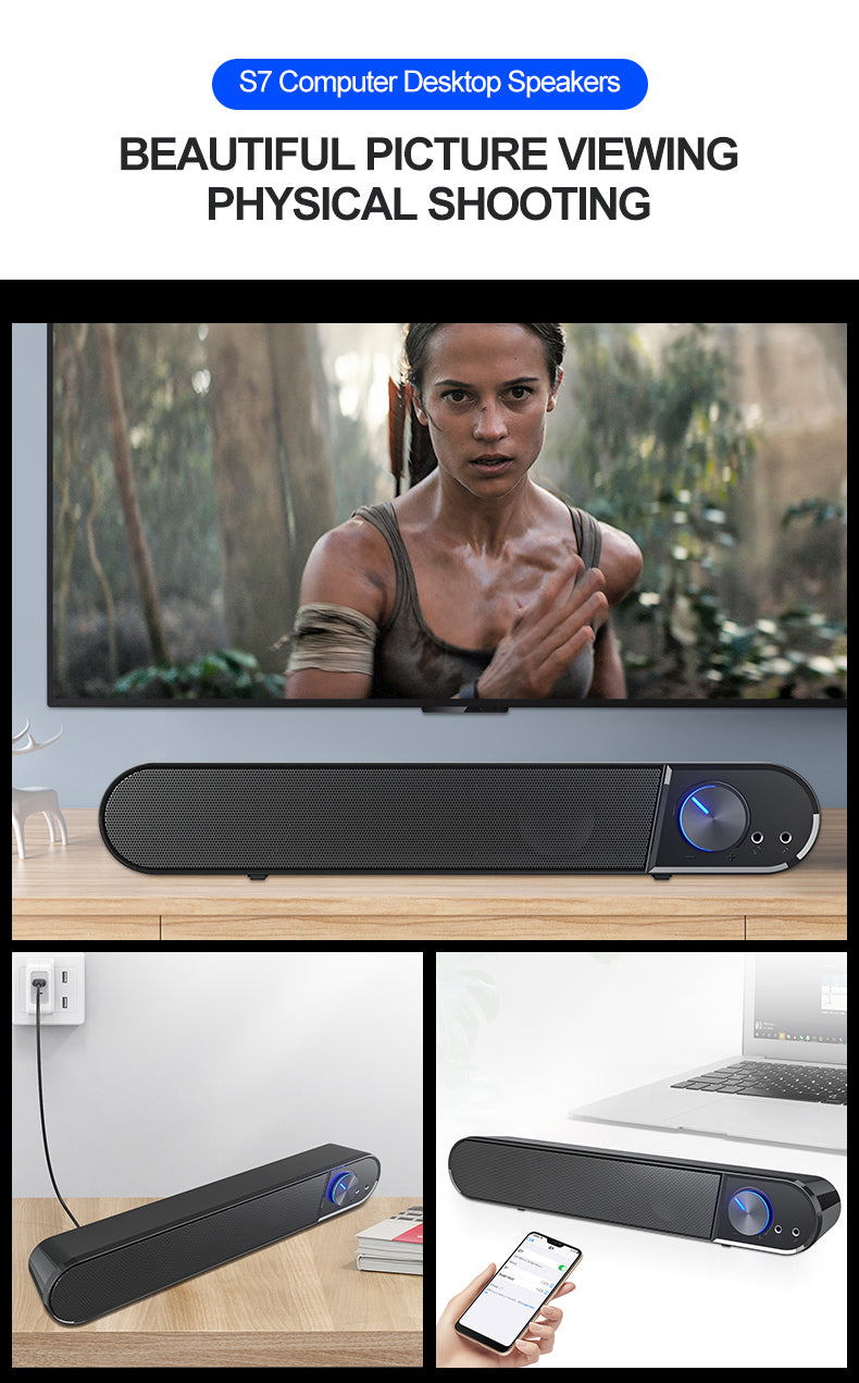 Wireless Bluetooth Speaker with USB 2.0 - Portable Soundbar for Computer, Desktop, TV, Gaming & Projectors | Plug & Play | Perfect for Home Theater, Office Meetings & Outdoor Parties (Model S7)