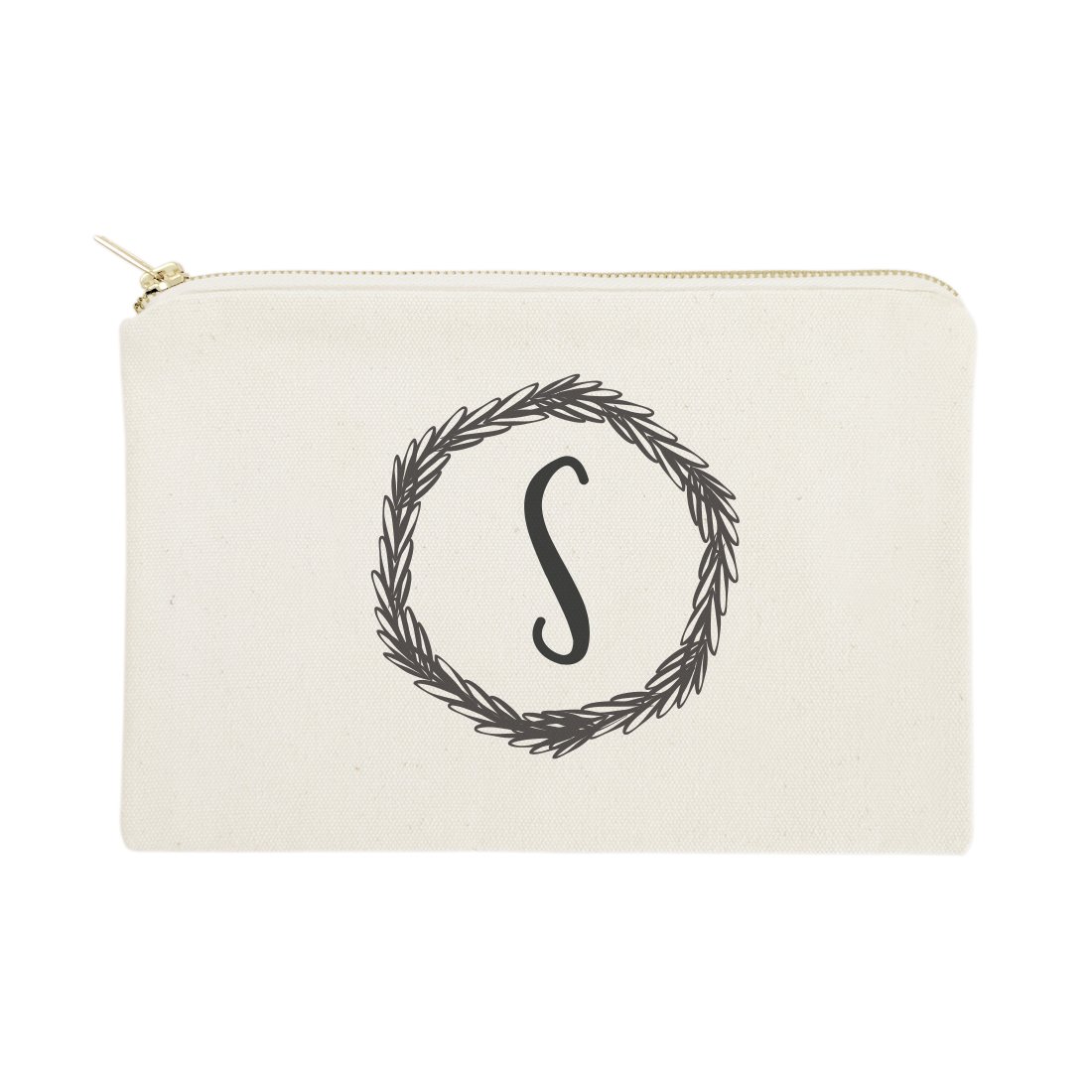 Personalized Monogram Cosmetic Bag with Wreath Design - Cotton & Canvas Travel Makeup Pouch for Women | Perfect for Travel, Gym & Daily Essentials Organization