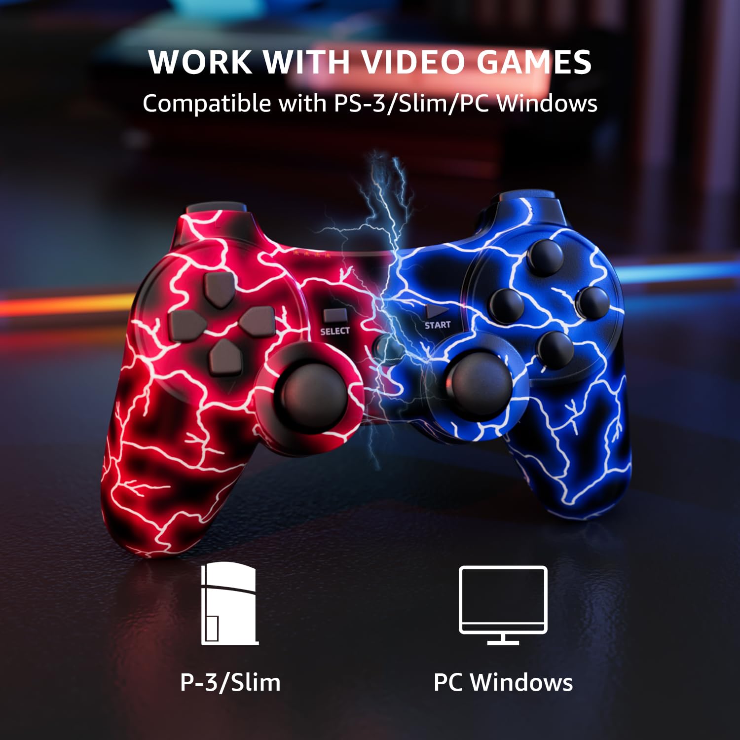 Wireless PS3 Controller - Dual Vibration 6-Axis Gamepad for Playstation 3 with USB Charging Cable (Blue & Red) | Perfect for Gaming, Streaming & Multiplayer Sessions