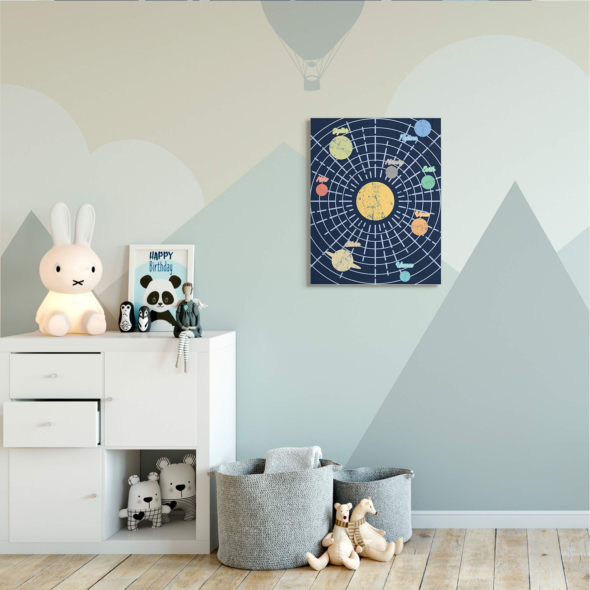 Stupell Industries Retro Solar System Chart Milky Way Planets Wall Art - Designed by Daphne Polselli - 24x30 Inch Blue Canvas Print - Perfect for Kids' Room, Classroom Decor & Space Themed Nursery