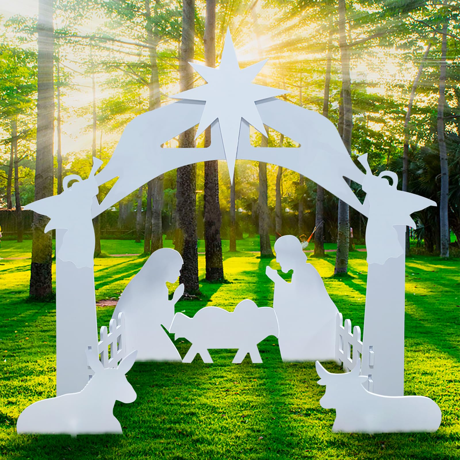 Nativity Set Outdoor Christmas Decorations - Large Weatherproof Nativity Scene & Manger Display for Front Yard, Lawn, and Church | Perfect for Holiday Home Decor and Religious Celebrations