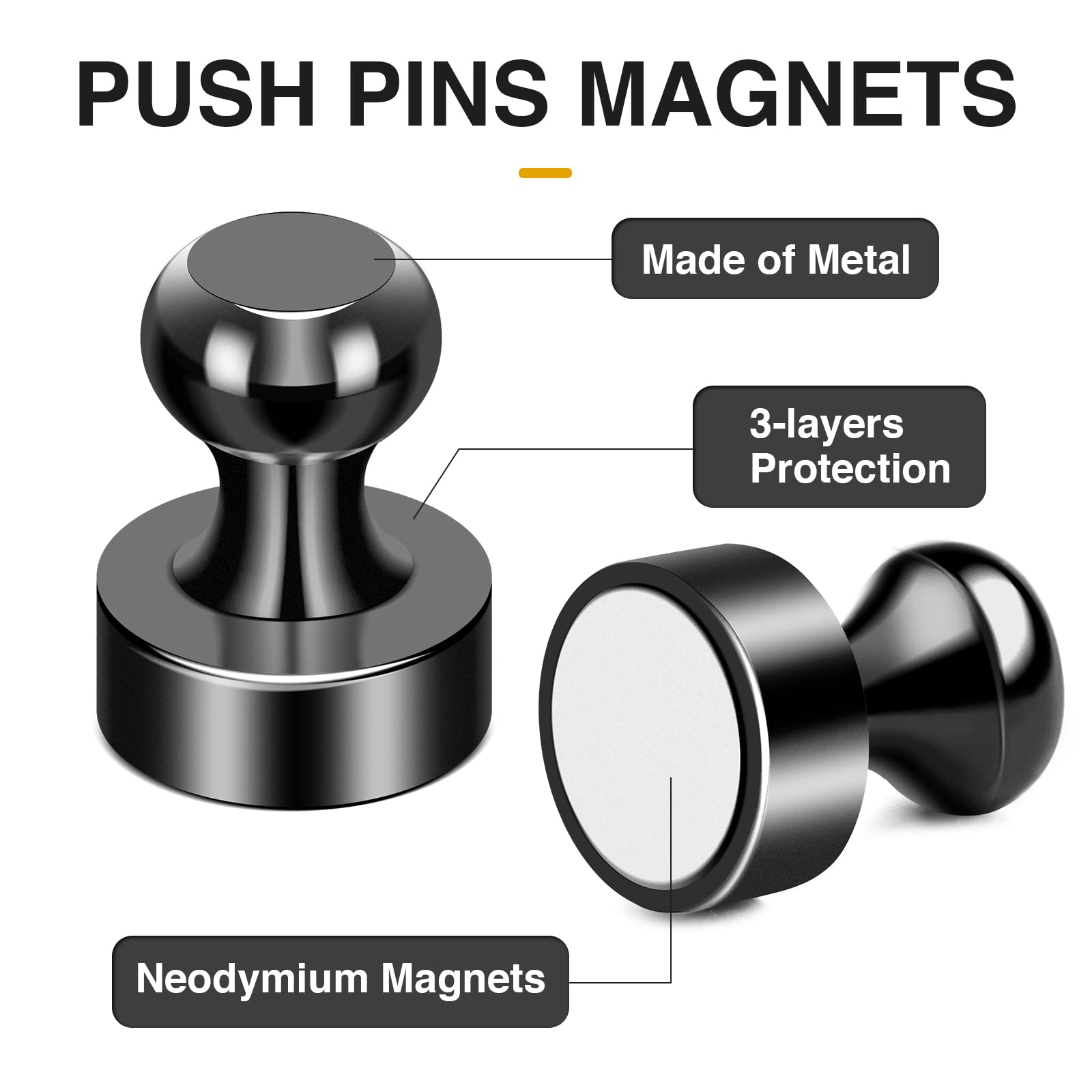 MIKEDE 15Pcs Strong Neodymium Refrigerator Magnets - Black Whiteboard Magnets & Push Pins for Office, School, Classroom, Kitchen - Perfect for Organizing Notes, Photos & Reminders on Fridge & Whiteboards