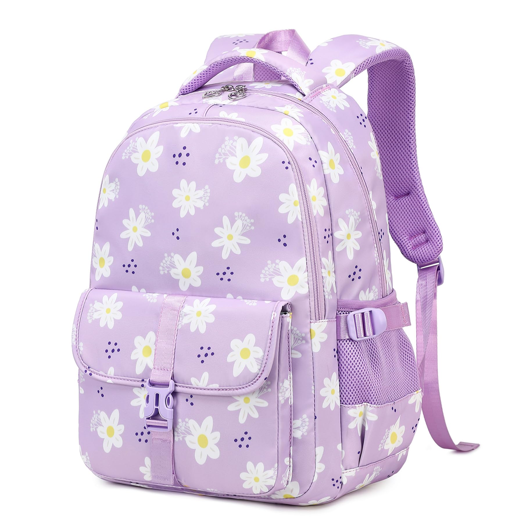 **Daisy Print Backpack for Girls - Large Purple School Backpack for Elementary Kids, Lightweight & Durable, Perfect for School, Travel & Daily Use**