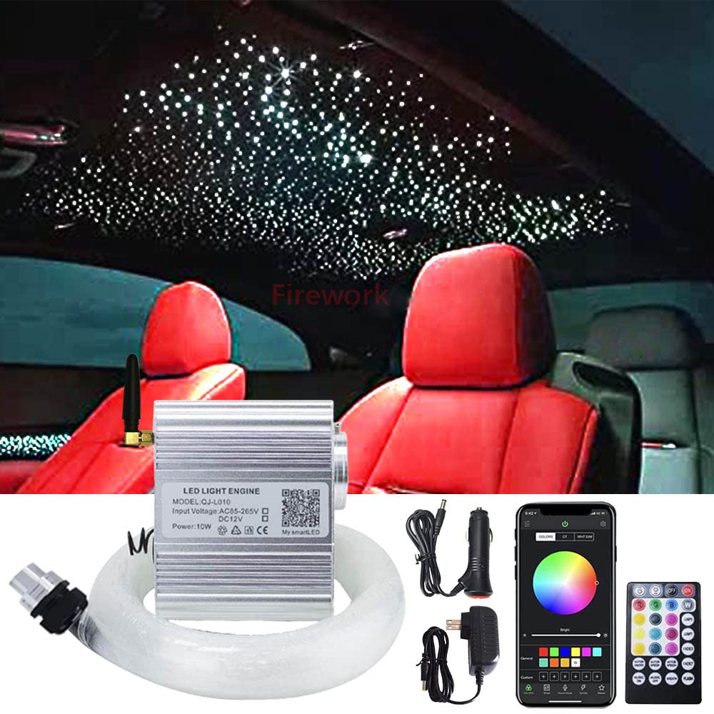 10W RGBW LED Fiber Optic Star Ceiling Light Kit - 360pcs 0.03in Twinkle Lights with Bluetooth APP & Remote Control for Car & Home Decoration | Music Sync Mode, 9.8ft Starlight Headliner | Perfect for Bedroom, Theater, Party & Romantic Ambiance