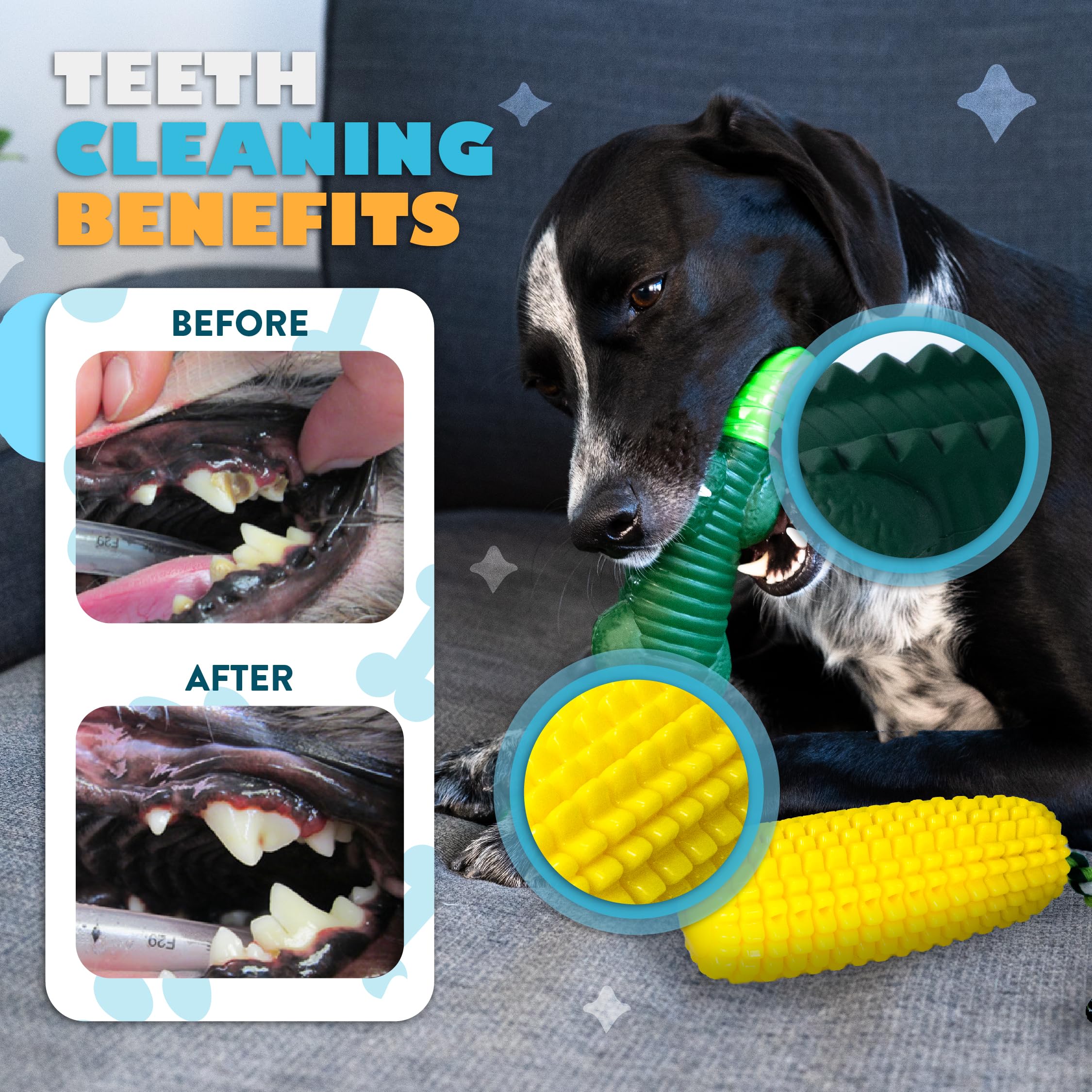 Durable 2-Pack Dog Chew Toys for Aggressive Chewers - Cartoon Alligator & Corn-Shaped Squeaky Interactive Rubber Toys for Medium & Large Breeds | Heavy Duty Chew Toys for Playtime, Training & Dental Health
