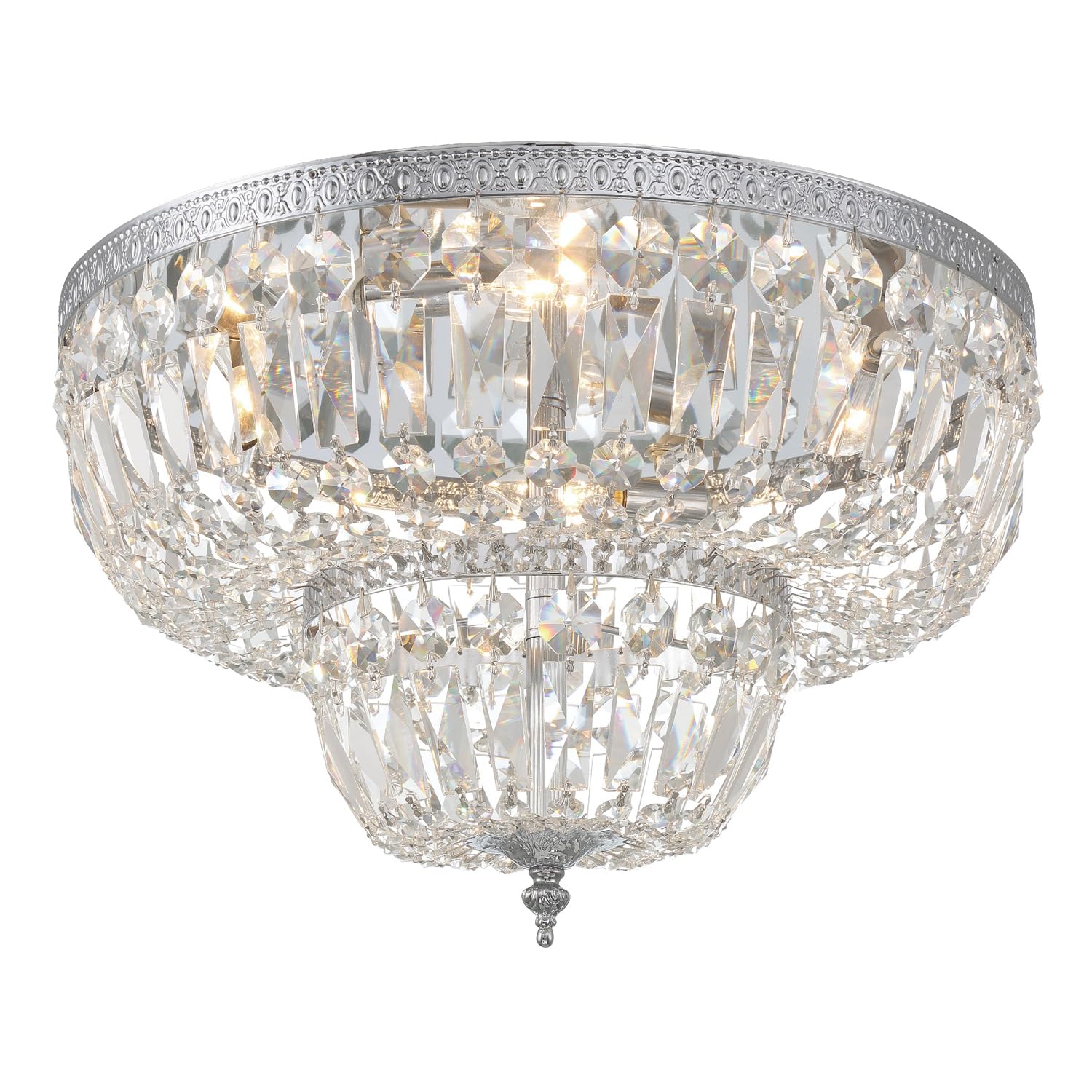 Crystorama 4-Light Clear Glass Hand-Cut Polished Chrome Flush Mount Ceiling Light Fixture - Perfect for Bedroom, Living Room, and Hallway Lighting