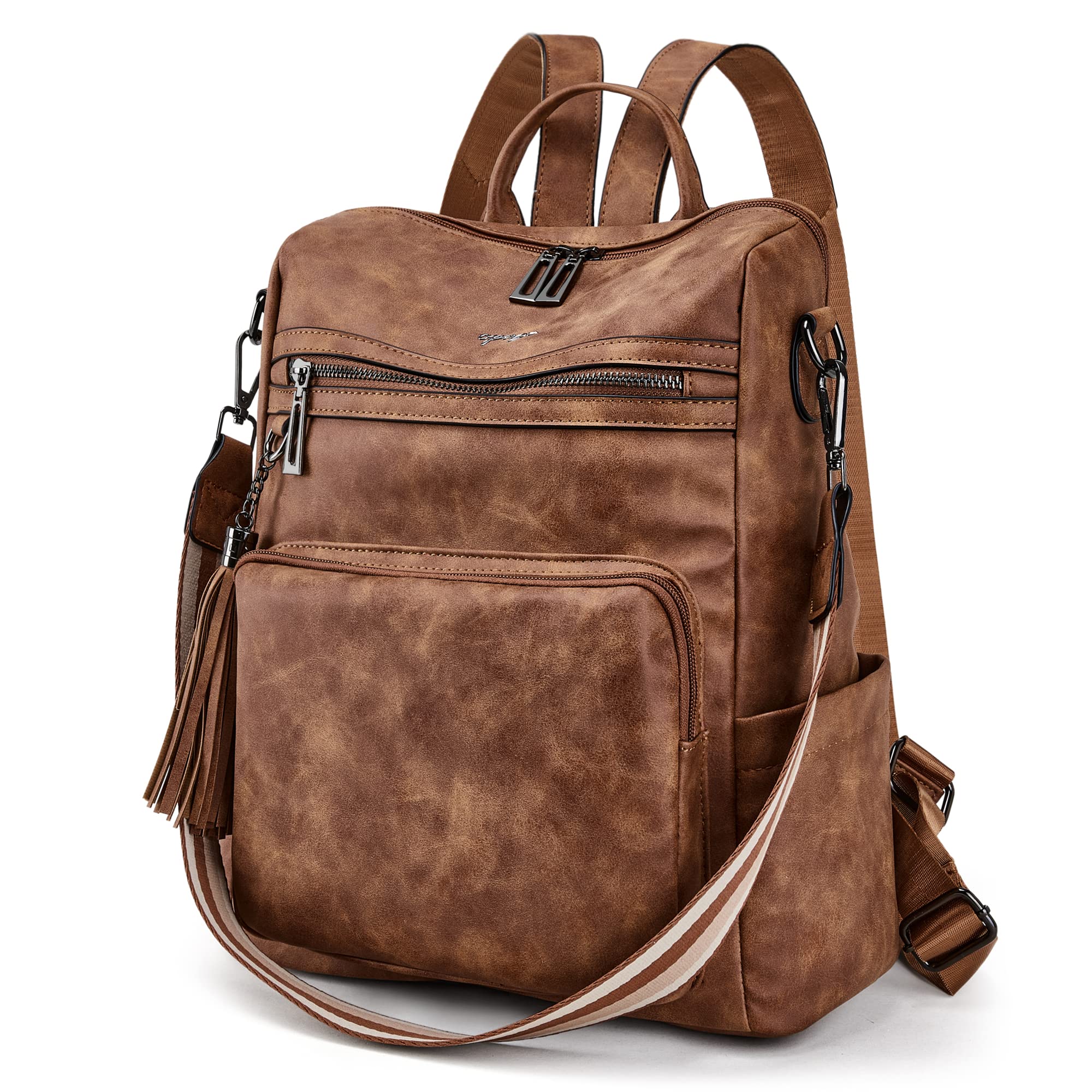 OPAGE Women's Leather Backpack Purse - Fashion Tassel Shoulder Bag for Travel & Work