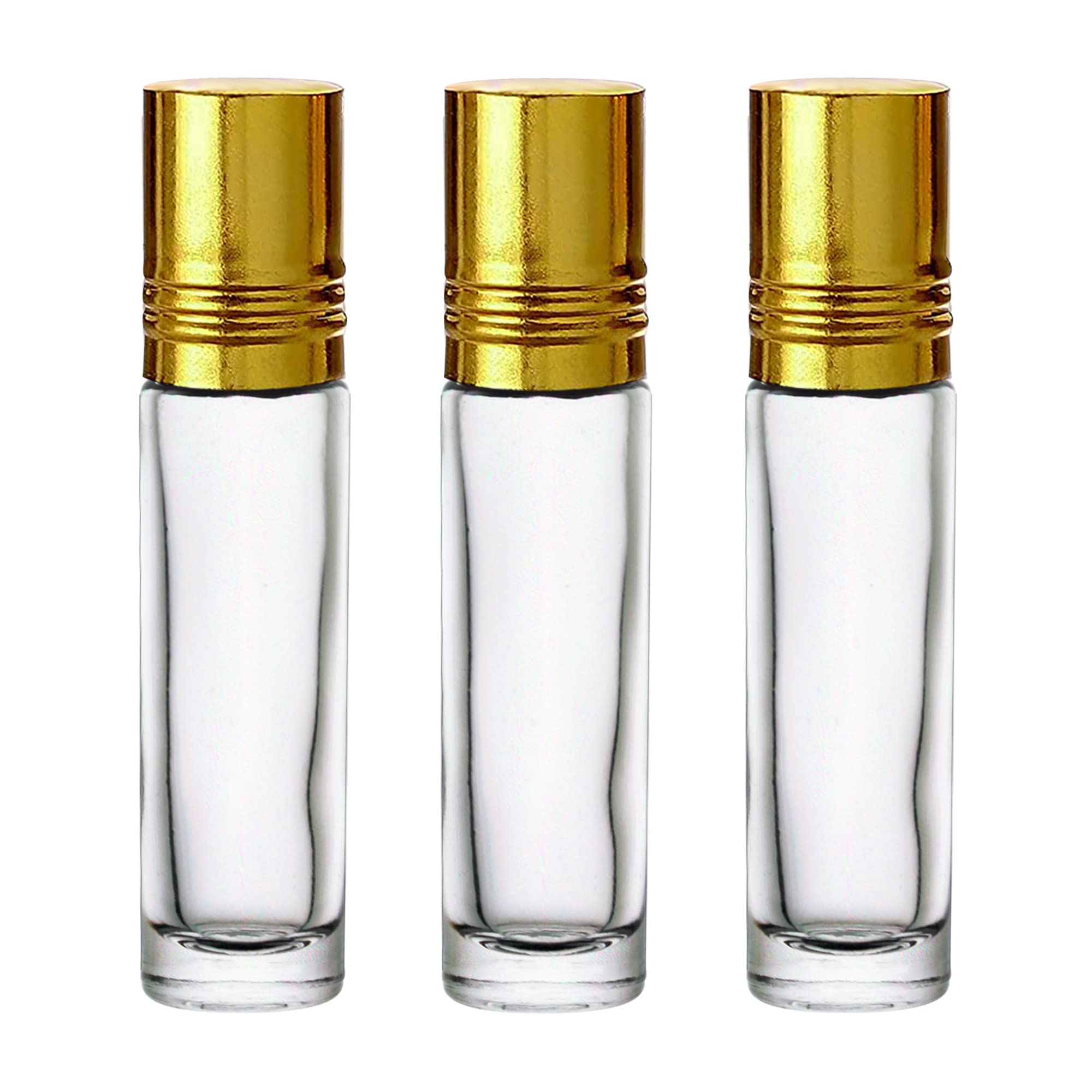 NSB Herbals 8ml Empty Clear Roll On Glass Bottles with Gold Cap & Plastic Roller for Essential Oils, Perfumes, Lip Balms | Refillable, Eco-Friendly Travel Size Bottles (Pack of 3) | Perfect for DIY Aromatherapy, Skincare & On-the-Go Personal Care