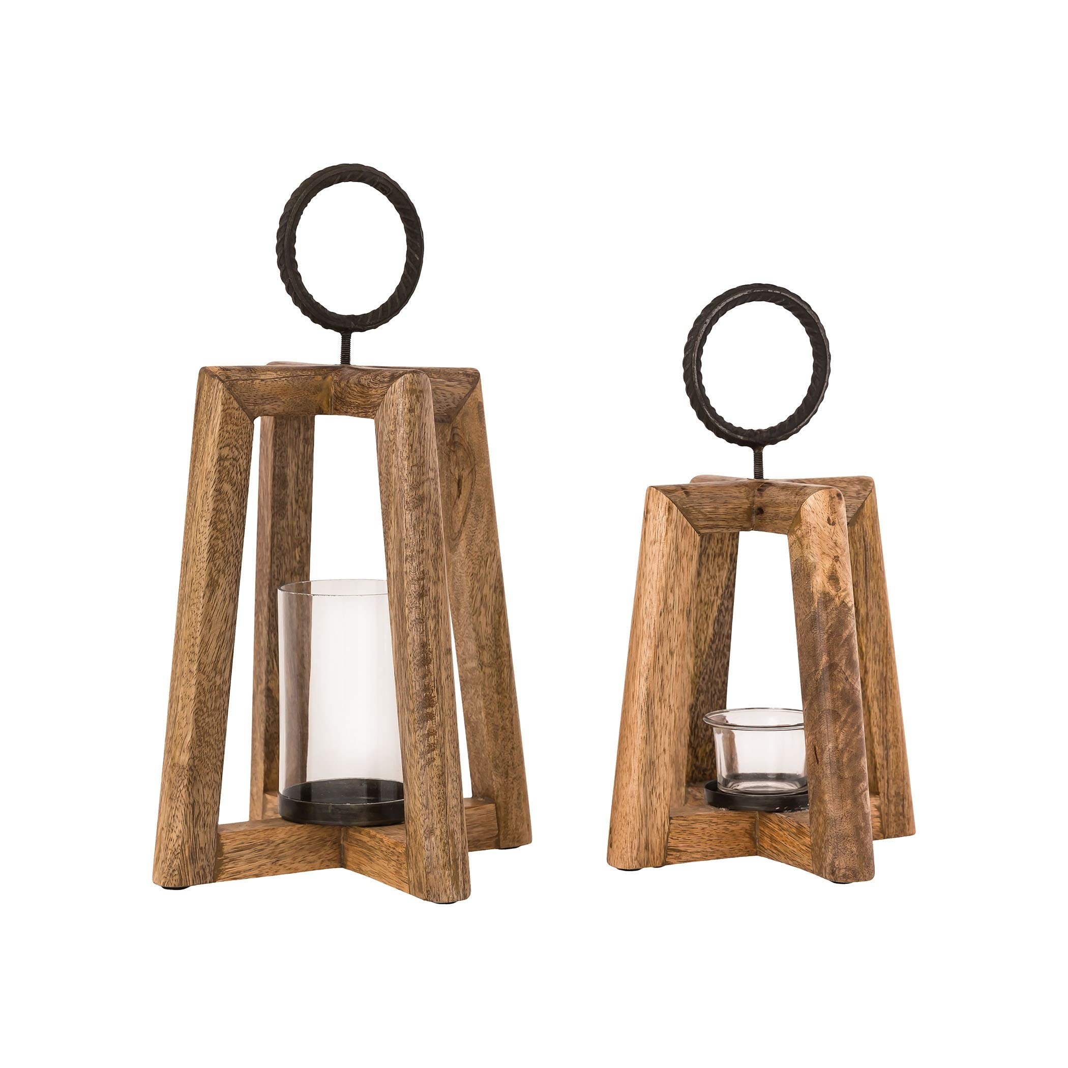 Carmel Set of 2 Brown Traditional Iron Lanterns - Outdoor/Indoor Decorative Lighting for Patio, Garden, Porch & Home Decor