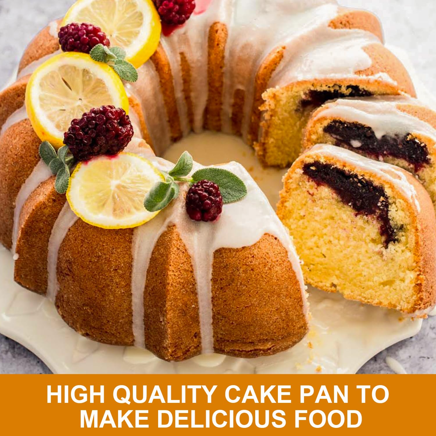 Nonstick 9.5 Inch Bundt Cake Pan Set of 2 - Heavy Duty Carbon Steel 12 Cup Pound Cake Mold for Baking Bundt Cakes, Buntelet, Bavarois & Brownies (Grey) - Perfect for Holiday Desserts, Birthday Parties & Family Gatherings