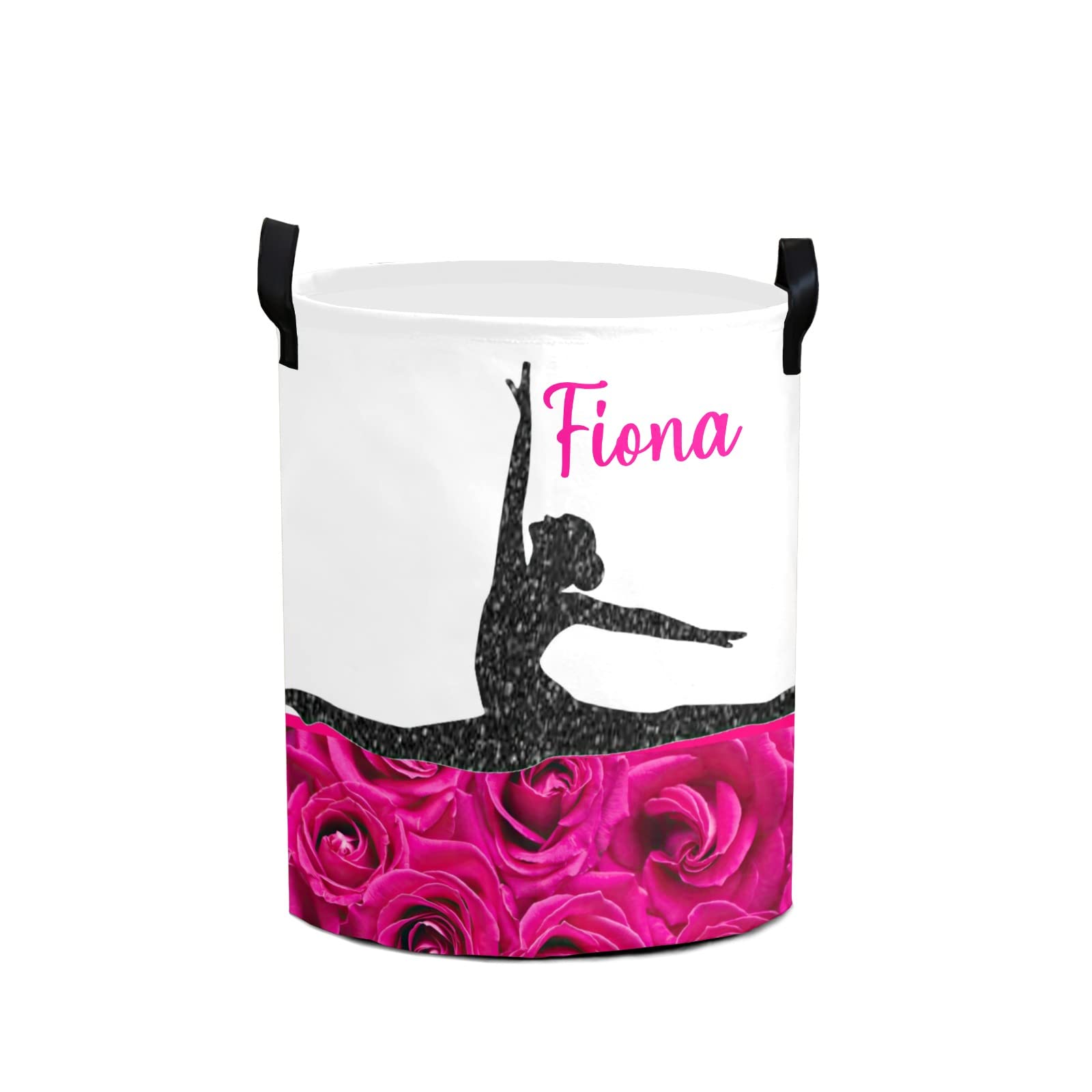 Personalized Gymnastics Flowers Laundry Hamper - Custom Name Storage Basket with Handle for Bathroom, Living Room & Bedroom - Perfect for Kids Room Decor, Sports Team Gifts & Home Organization
