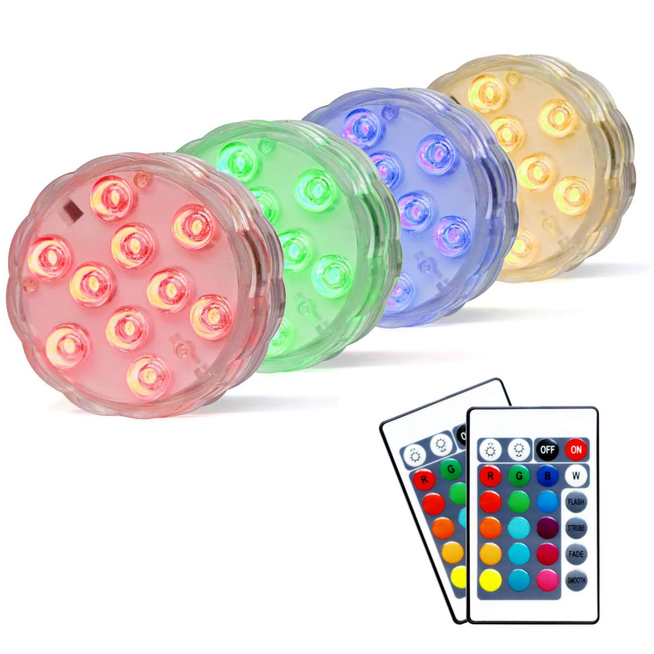 Color Changing Submersible LED Lights - 16 Colors & 4 Modes, Battery Powered Waterproof Floral Lights with Remote Control (4 Pack) - Perfect for Pools, Fountains, Vases & Home Decor