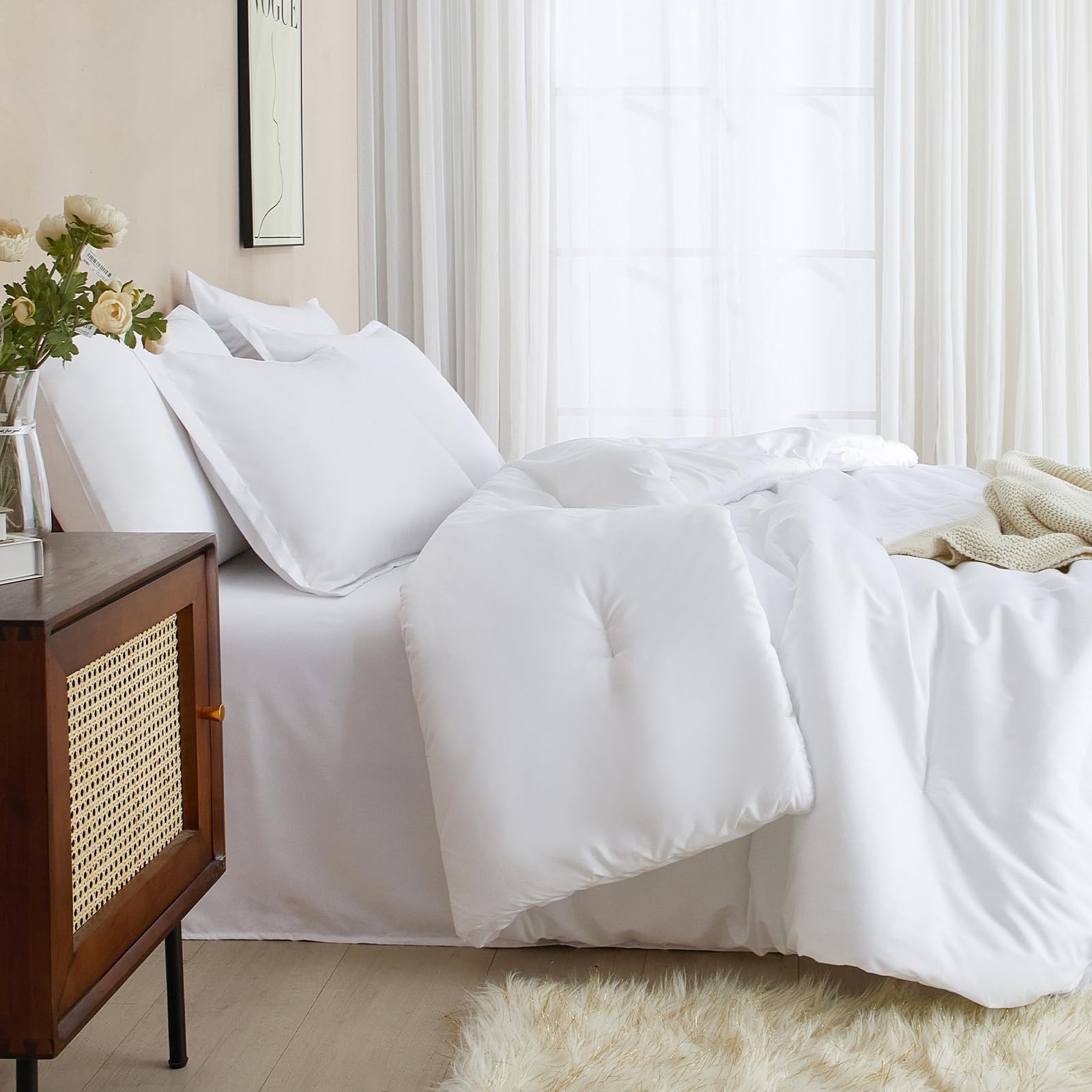 PHF Ultra Soft 7-Piece California King Comforter Set - All Season Lightweight Bedding with Comforter, Sheets, Pillowcases & Shams - Perfect for Master Bedroom, Guest Room & Luxury Hotels (White)