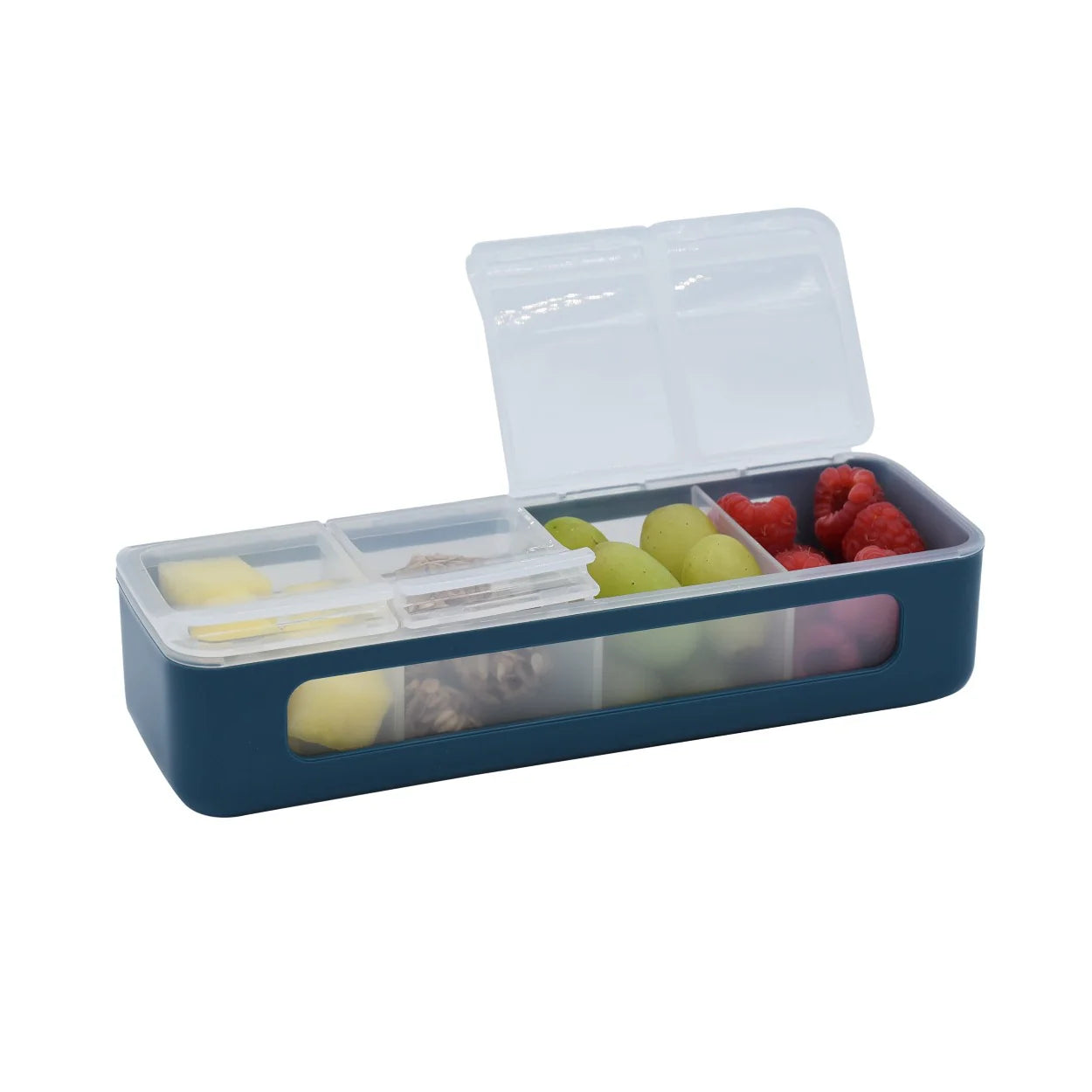 Melii Luxe Snackle Box - 4 Compartment Bento Lunch Box with Lid, Blue | Perfect for School, Office, Picnics & Travel | BPA-Free Food Storage Container