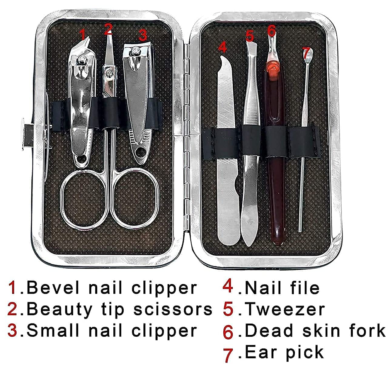 BullBear 7 in 1 Professional Stainless Steel Manicure & Pedicure Kit - Nail Clippers, Toe Nail Tools & Grooming Set with Leather Travel Case for Women, Girls & Kids (Multicolor) - Perfect for Home, Travel & Salon Use (Pack of 1)