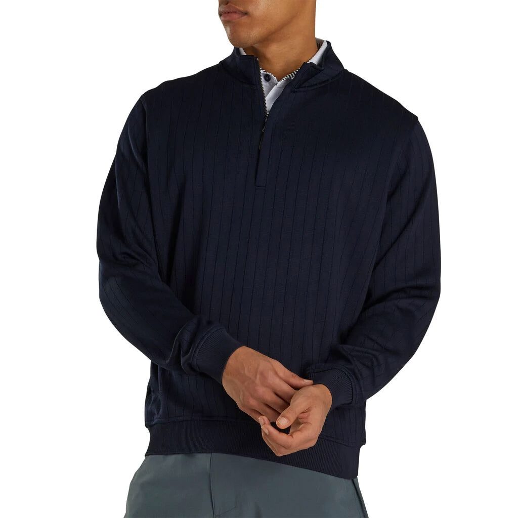 FootJoy Men's Drop Needle Half Zip Golf Pullover - Navy Blue Performance Golf Sweater for Cool Weather & On-Course Comfort