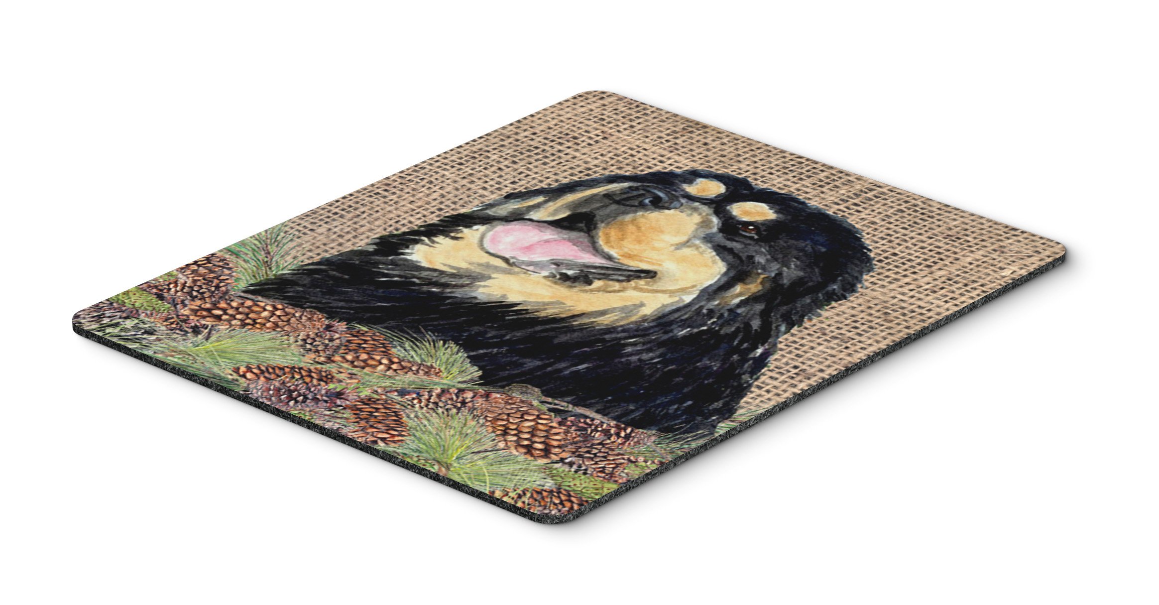 Tibetan Mastiff Mouse Pad with Faux Burlap & Pine Cones - Large Washable Desk Mat for Home Office, Gaming, Computer & Laptop Use - Perfect Hot Pad & Trivet for Workstations