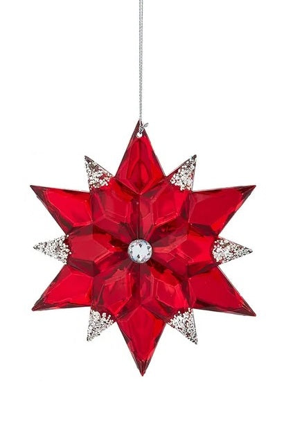 5.1 Inch Red and Silver Snowflake Christmas Ornament - Elegant Holiday Decor for Tree, Wreath, and Home Decoration