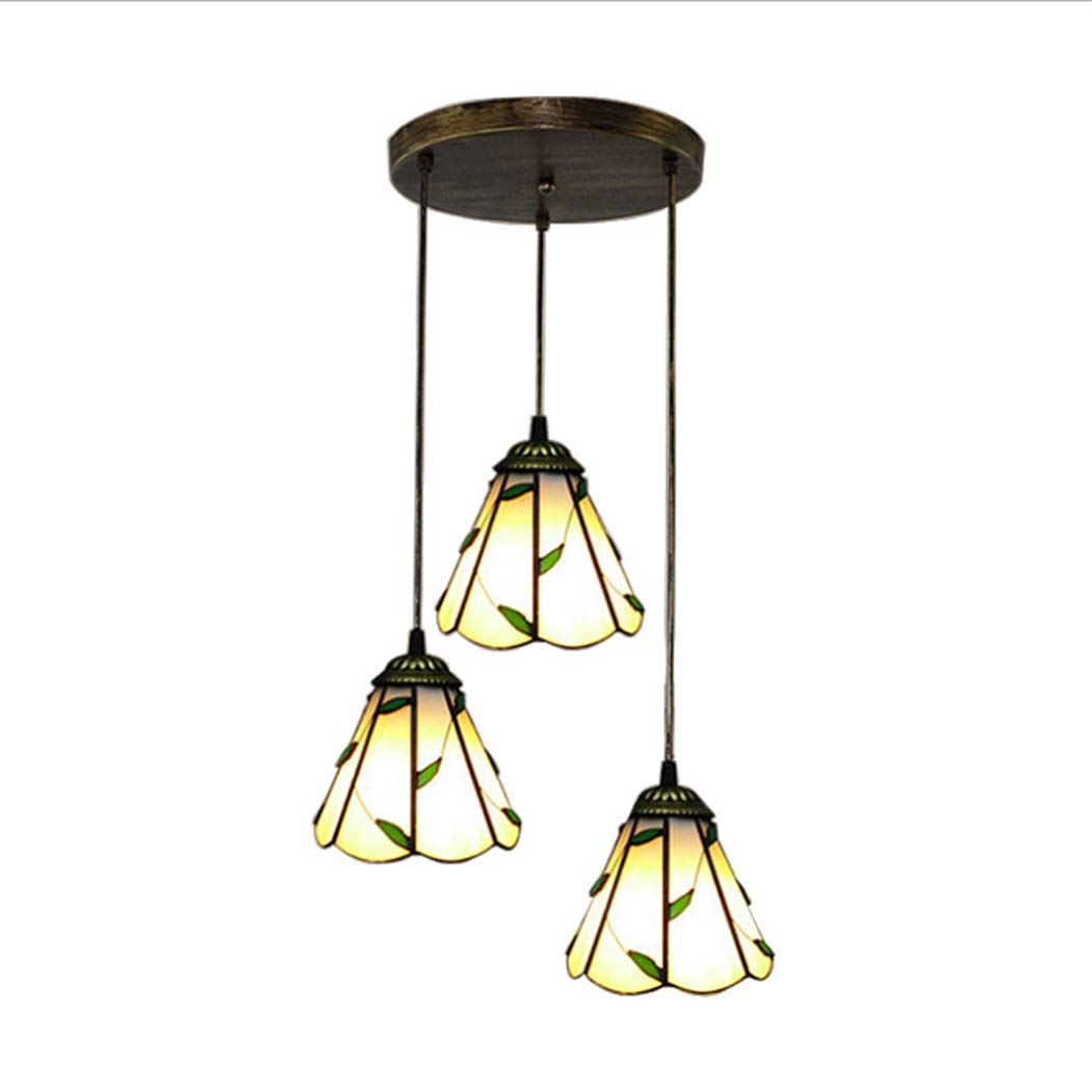 Vintage Tiffany Style 3-Light Pendant Lamp with Green Leaves Stained Glass Shade - 10 Inch E27 Ceiling Hanging Light Fixture for Dining Room, Kitchen, or Bedroom (110V-240V) - Perfect for Home Decor and Ambient Lighting