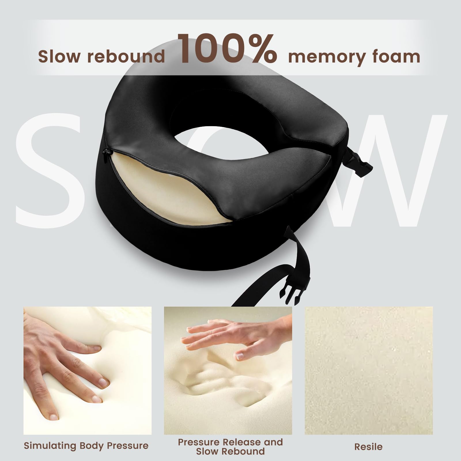 THXSILK 100% Mulberry Silk Travel Neck Pillow with Memory Foam - Airplane Sleeping Pillow for Head & Neck Support - Includes Storage Bag (Black) | Perfect for Long Flights, Road Trips & Office Naps
