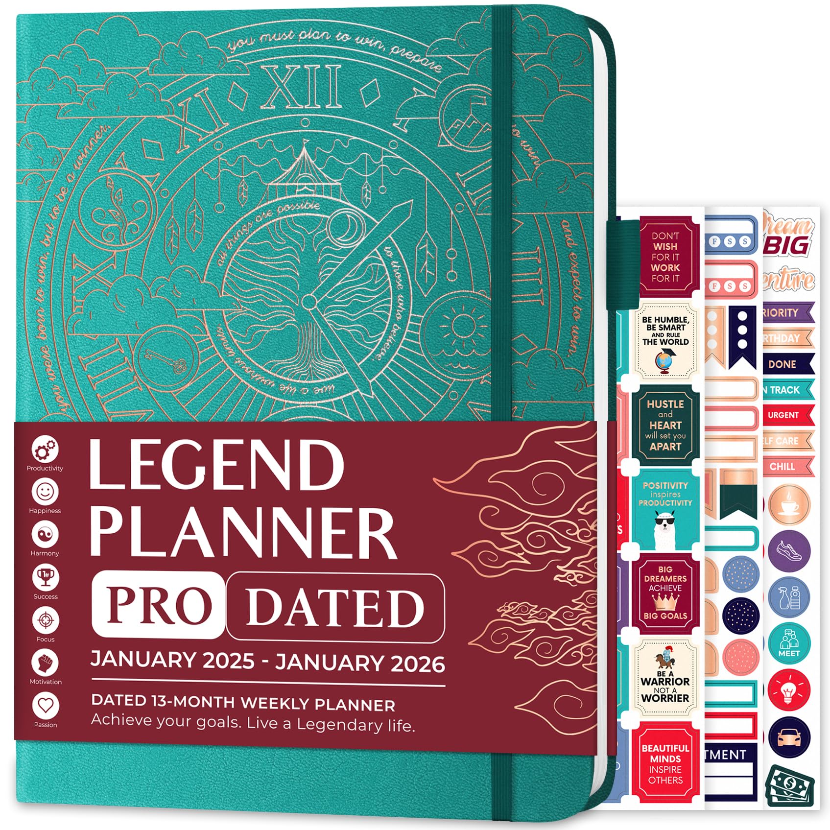 Legend Planner PRO Dated Jan 2025-Jan 2026 – Premium Weekly & Daily Planner with Time Slots, Appointment Book for Work & Time Management, A4 Hardcover (Viridian Green) – Perfect for Professionals, Students & Entrepreneurs to Organize Schedules, Track Goals & Boost Productivity