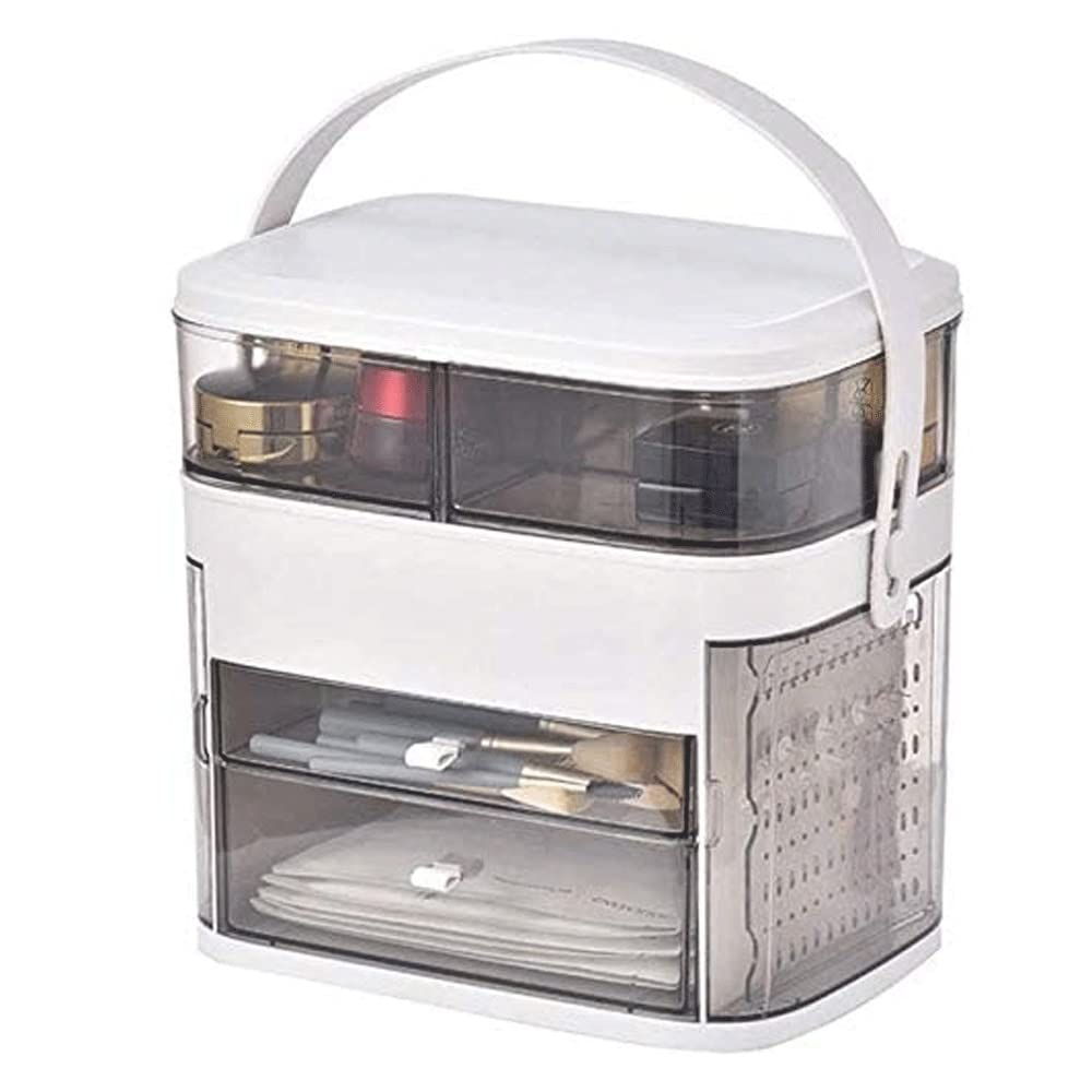 White Makeup Organizer with Brush Holder - Waterproof Cosmetic Storage Case for Skincare & Beauty Products - Perfect for Bathroom Countertop, Bedroom Vanity Dresser & Travel (MZLXDEDIAN)