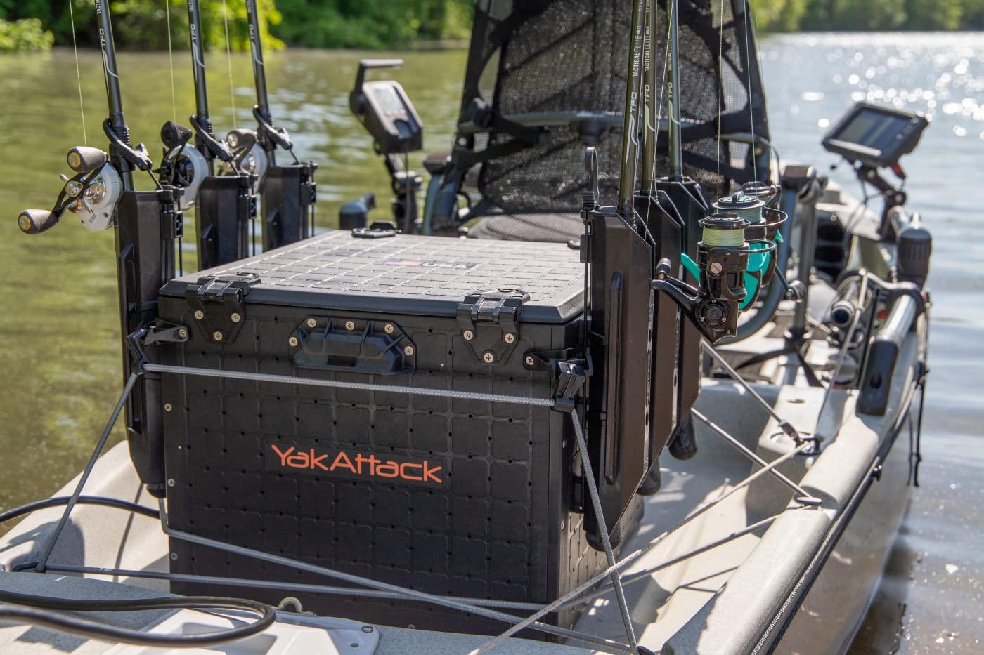 YakAttack BlackPak Pro Kayak Fishing Crate with 6 Rod Holders - 16