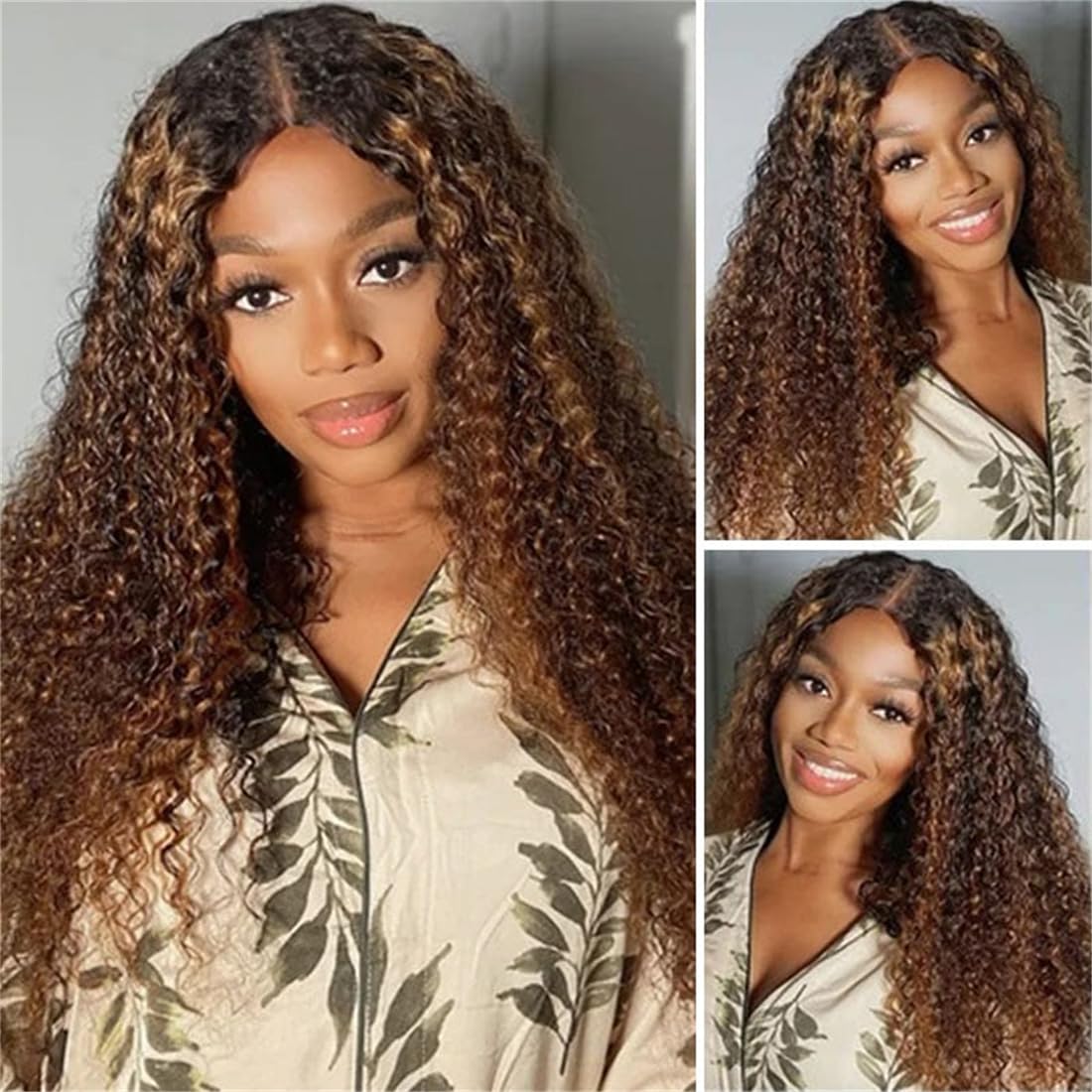 Sunber 12A Ombre Brown Curly Human Hair Extensions - 3 Bundles 100% Brazilian Virgin Jerry Curly Weave (10/12/14 Inch) - Two Tone FB30 Brown Highlight for Natural Look | Perfect for Daily Wear, Parties & Special Occasions