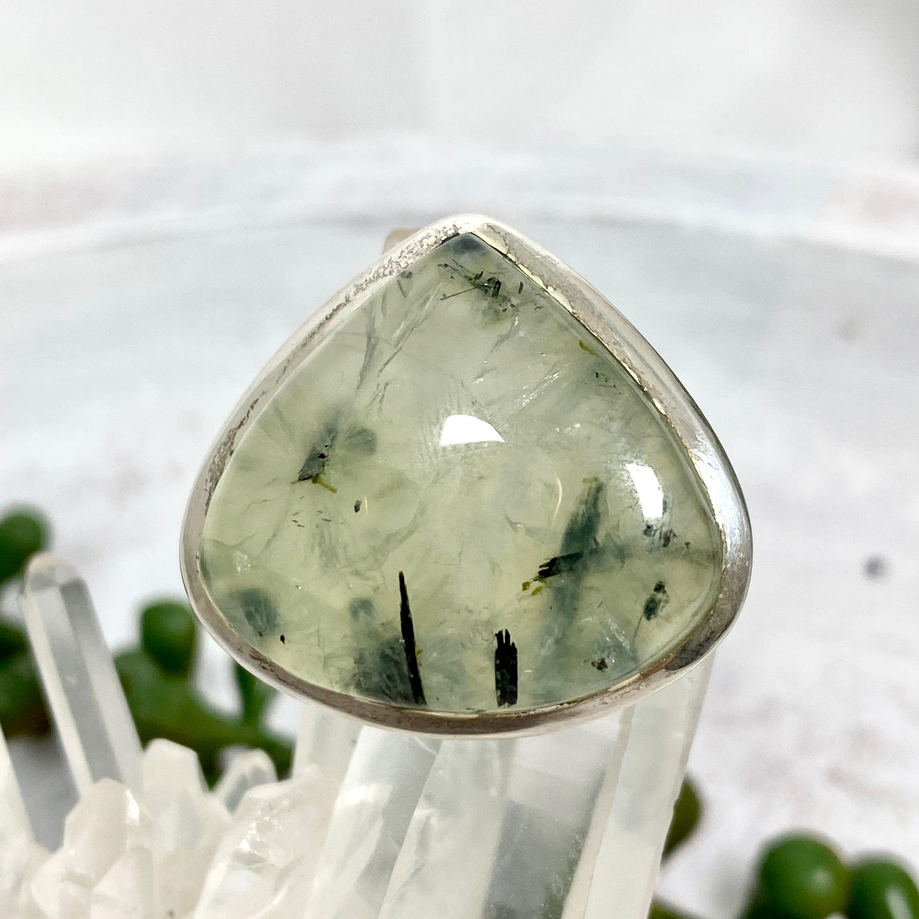 Prehnite Teardrop Ring - Sterling Silver 925, Size 9, Elegant Dangle Jewelry for Women (KRGJ2098) | Perfect for Weddings, Parties & Special Occasions